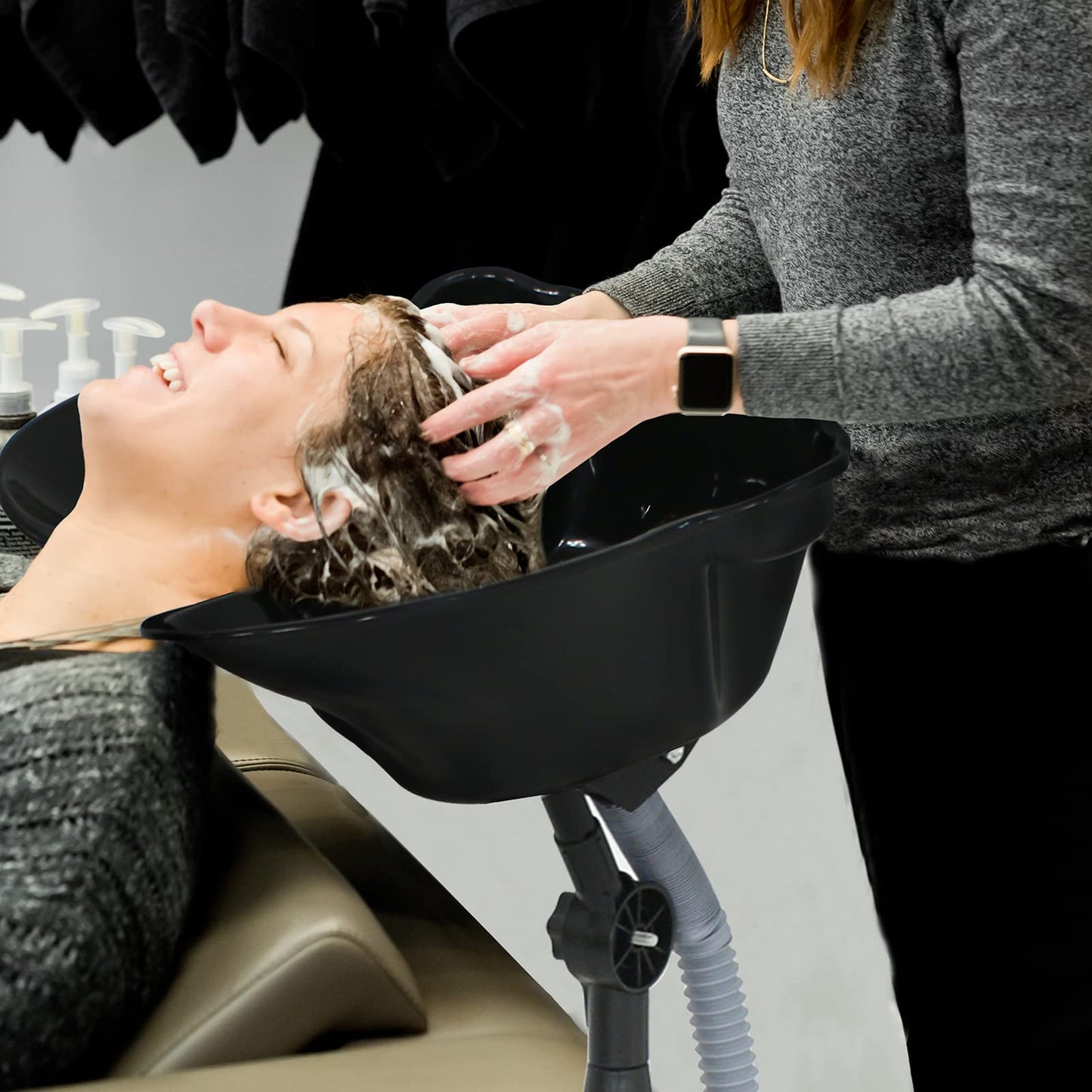 Nova Microdermabrasion Height Adjustable Portable Salon Deep Shampoo Basin Sink Hair Treatment Bowl with Drain Hose Black