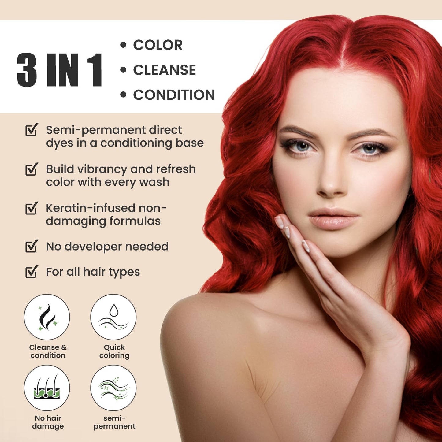 Depositing Conditioner Hair Mask, Hair Refreshing Conditioner, Non-foaming, Cruelty-free 5.28 fl.oz (Red)