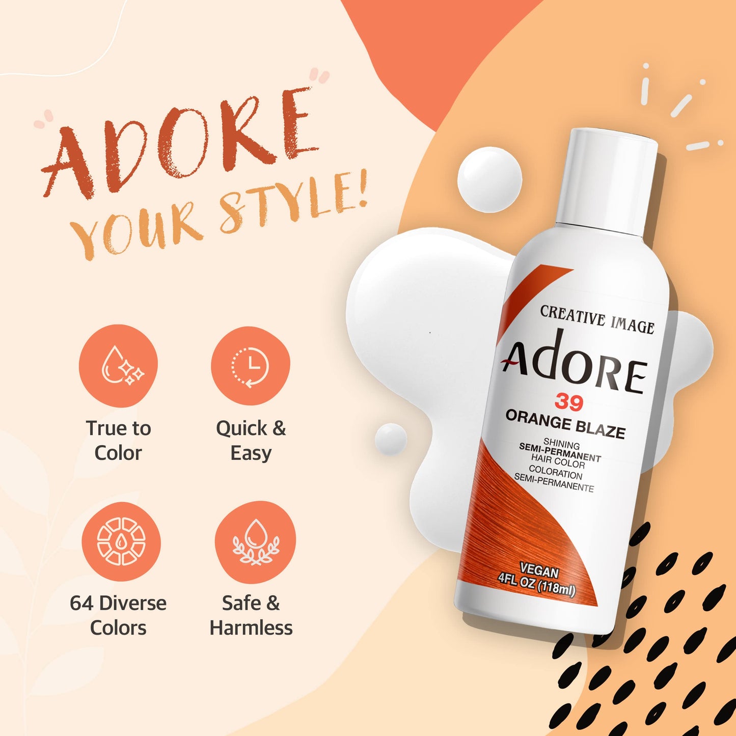 Antique White Adore Semi Permanent Hair Color - Vegan and Cruelty-Free Hair Dye - 4 Fl Oz - 072 Paprika (Pack of 3)