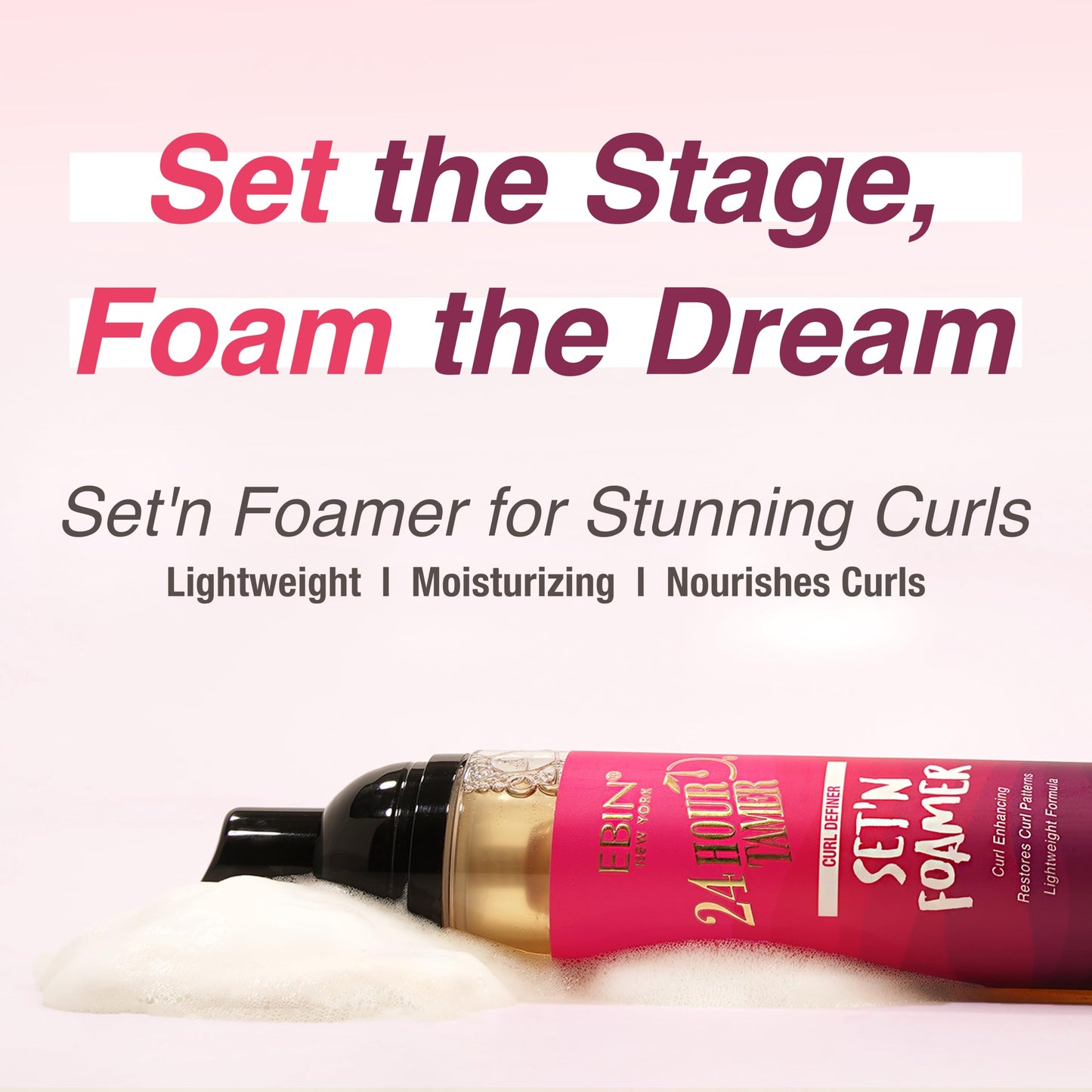 24 Hour Tamer Set'n Foamer Curl Definer 3.38oz/ 100ml - Define Curls & Waves, Enhance Volume & Shine, Soft Finish with Lightweight Texture, Restoring Curl Patterns, Nourishes Curls, No Flake