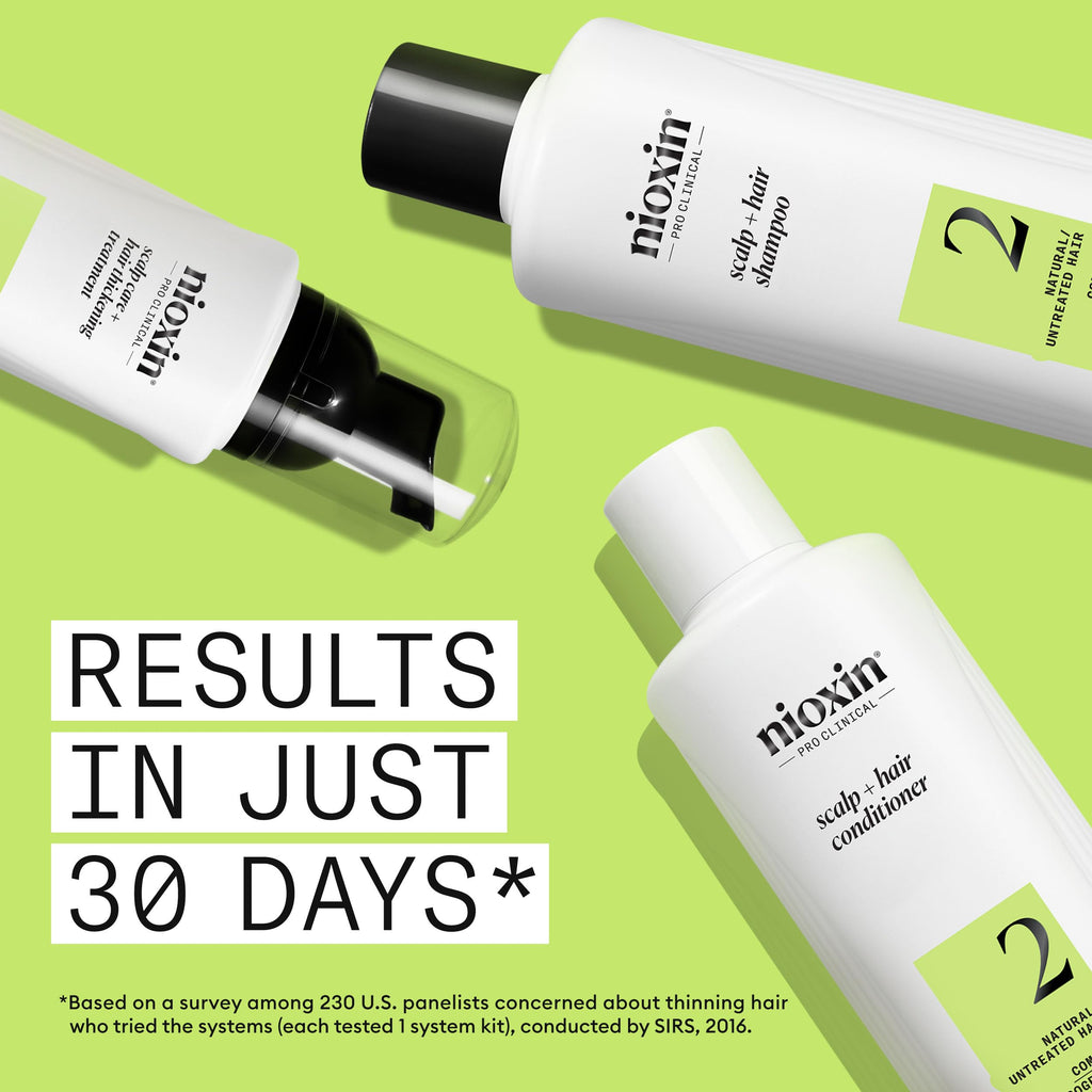 Nioxin Scalp + Hair Thickening System 2 | For Natural or Untreated Hair with Progressed Thinning| Full Size| 3 Month Supply