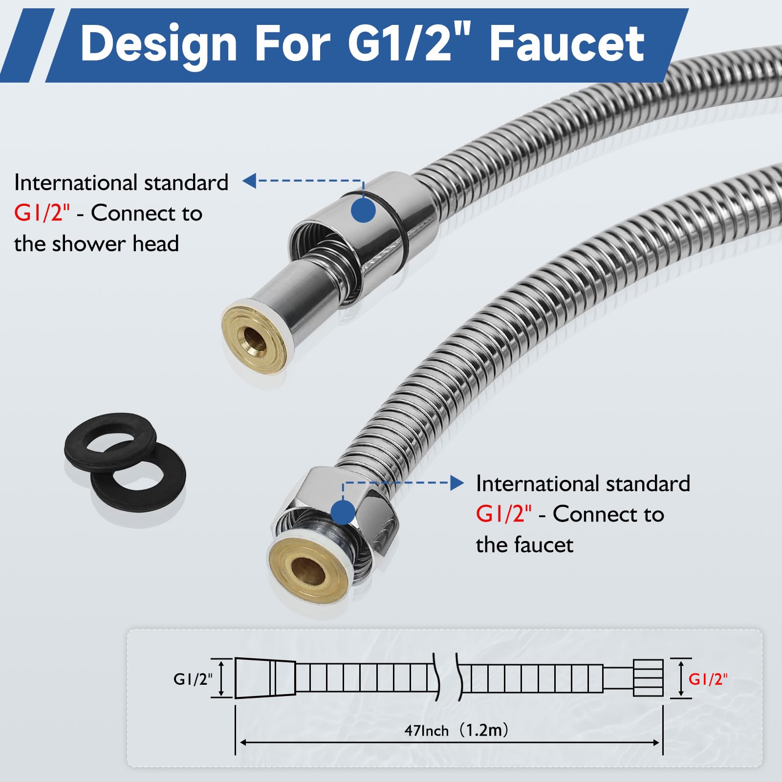 LukLoy Shampoo Bowl Sprayer Hose Replacement, 1/2" Nut Professional Salon Sink Stainless Steel Hose for Sink Shampoo Bed