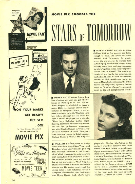Mario Lanza Debra Paget 1 page original clipping magazine photo lot #C0284