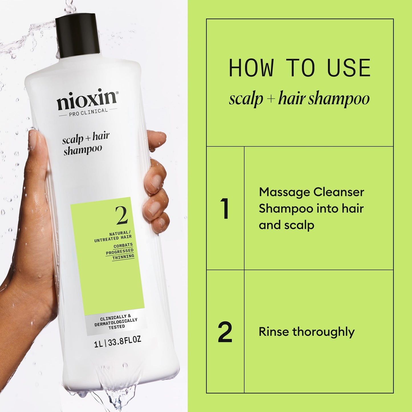 Light Goldenrod Nioxin System 2 Shampoo & Conditioner Prepack | For Natural or Untreated Hair with Progressed Thinning | With Niacinamide and Biotin | Pumps Included | 33.8 Fl oz.