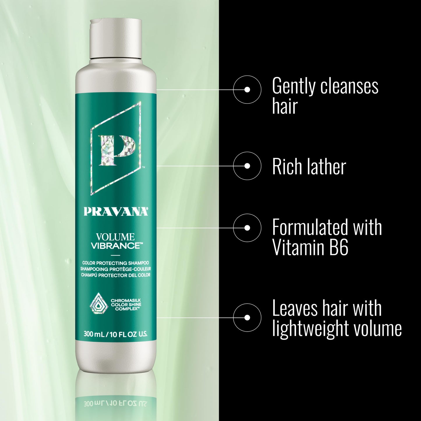 PRAVANA Volume Vibrance Shampoo | Adds Lightweight Volume, Lift & Fullness | For Fine, Color-Treated Hair | Strengthens, Thickens & Reduces Breakage | Chromasilk Enhances Shine & Protection | 10 Fl Oz