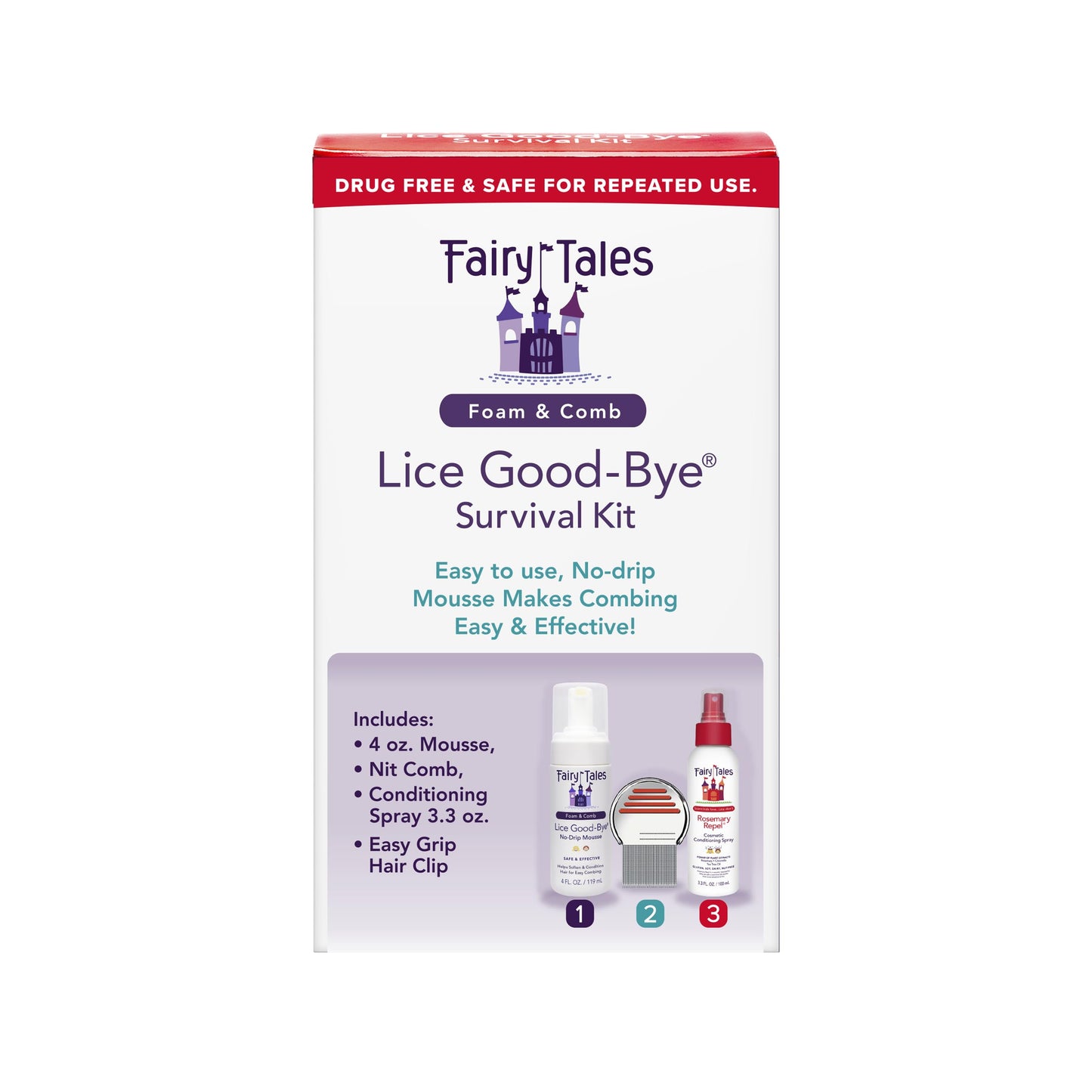 Fairy Tales Lice Good-Bye Survival Kit for Lice Treatment - Includes Treatment Mousse, Conditioning Spray, Comb, & Clip
