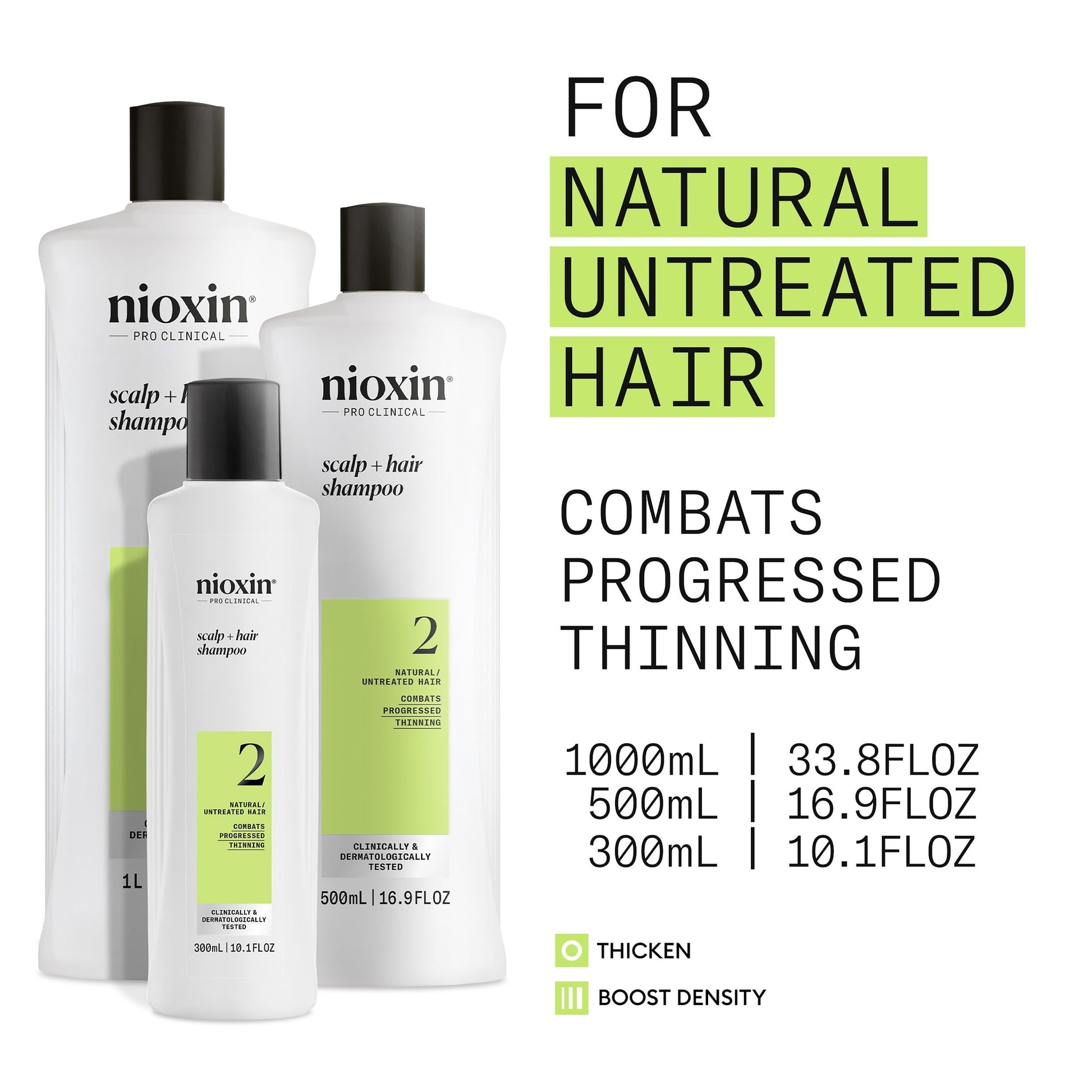 White Smoke Nioxin Scalp + Hair Thickening System 2 Shampoo | For Natural or Untreated Hair with Progressed Thinning | With Niacinamide and Biotin | 16.9 Fl oz.