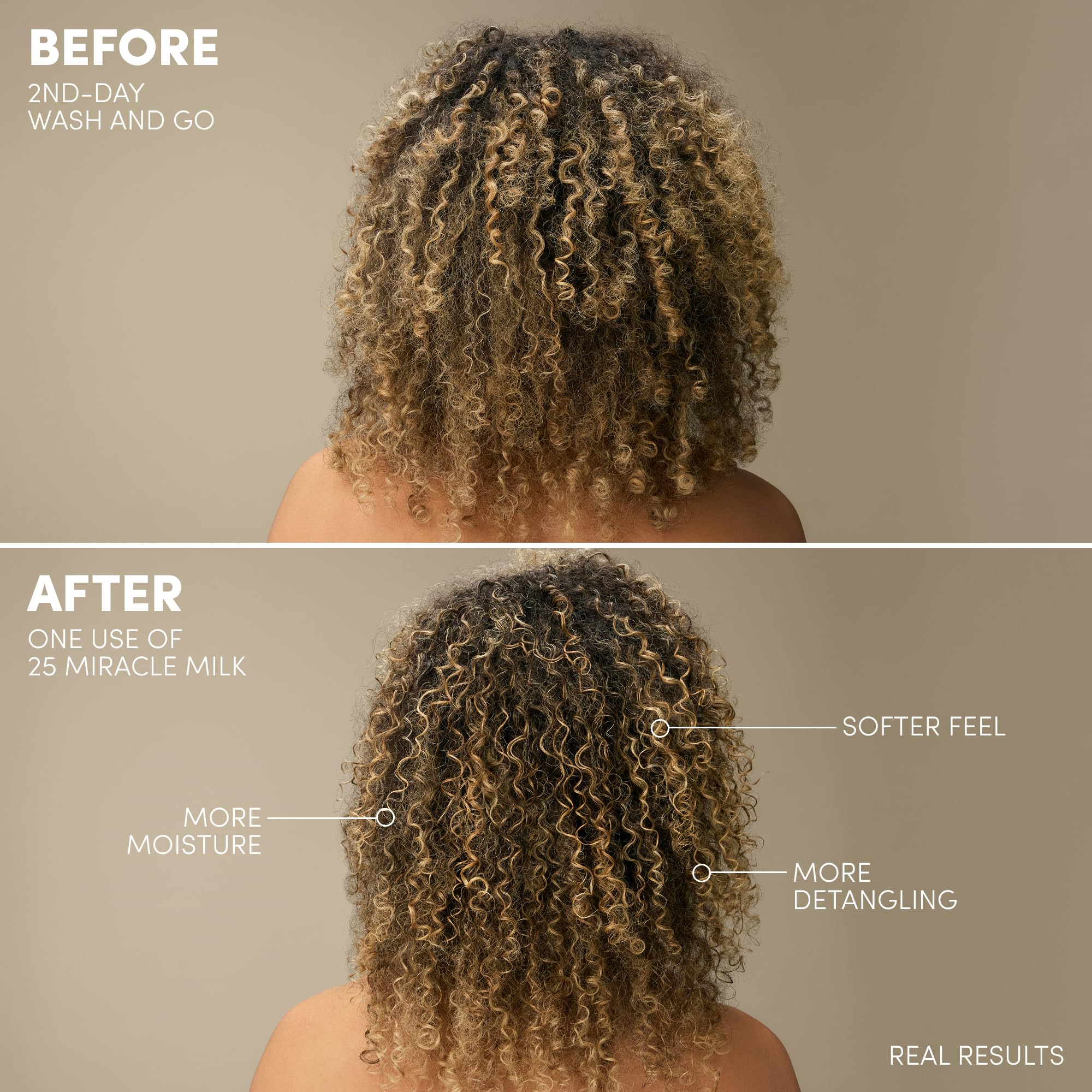 Mizani 25 Benefit Miracle Milk - Leave in Conditioner for Curly Hair, With Coconut Oil, Curl Detangler Spray, Anti Frizz Heat Protectant, No Drying Alcohols, Paraben-Free, 8.5 Fl Oz
