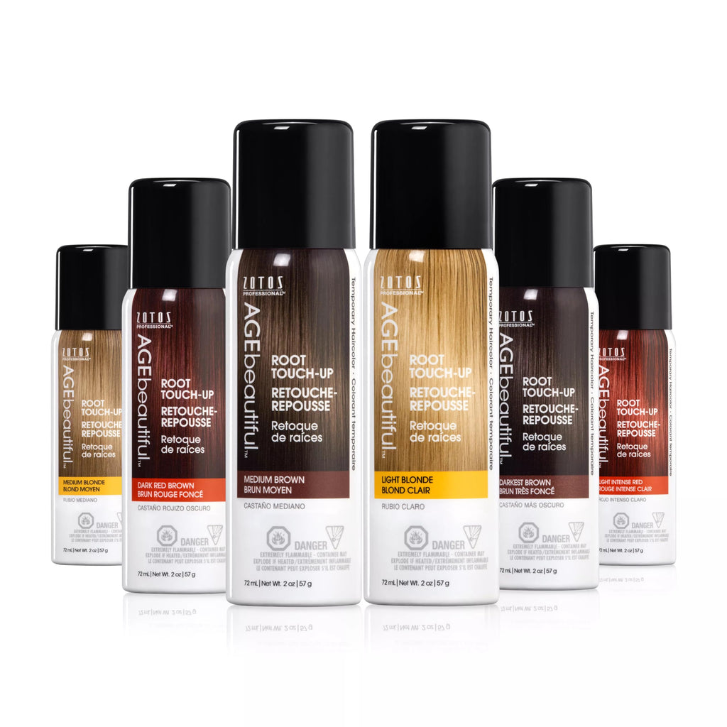AGE beautiful Root Touch Up Hair Color Spray | Touch-Up Gray Concealer | Temporary Cover Up | Adds Volume & Covers Thinning Patches | Water, Sweat, Stain Resistant | Light Brown | 2 Fl Oz