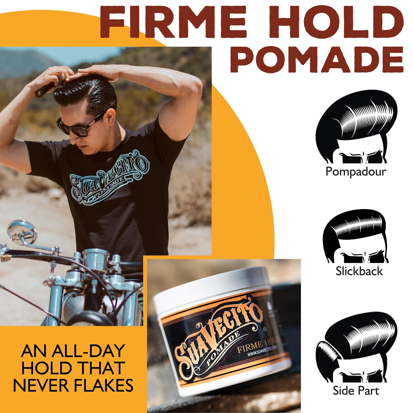Suavecito Pomade Firme（强力）定型 4 盎司，1 包 - 男士强力定型发胶 - 中等光泽水基无片状发胶 - 易于清洗 - 适合所有发型，全天定型