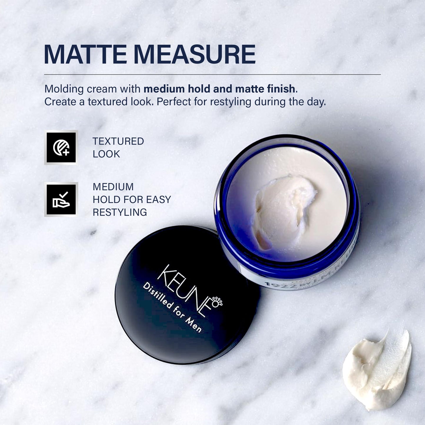 1922 by J.M. Keune Matte Measure, Medium Hold & Matte Finish Molding Cream for Men, 2.5 Fl Oz