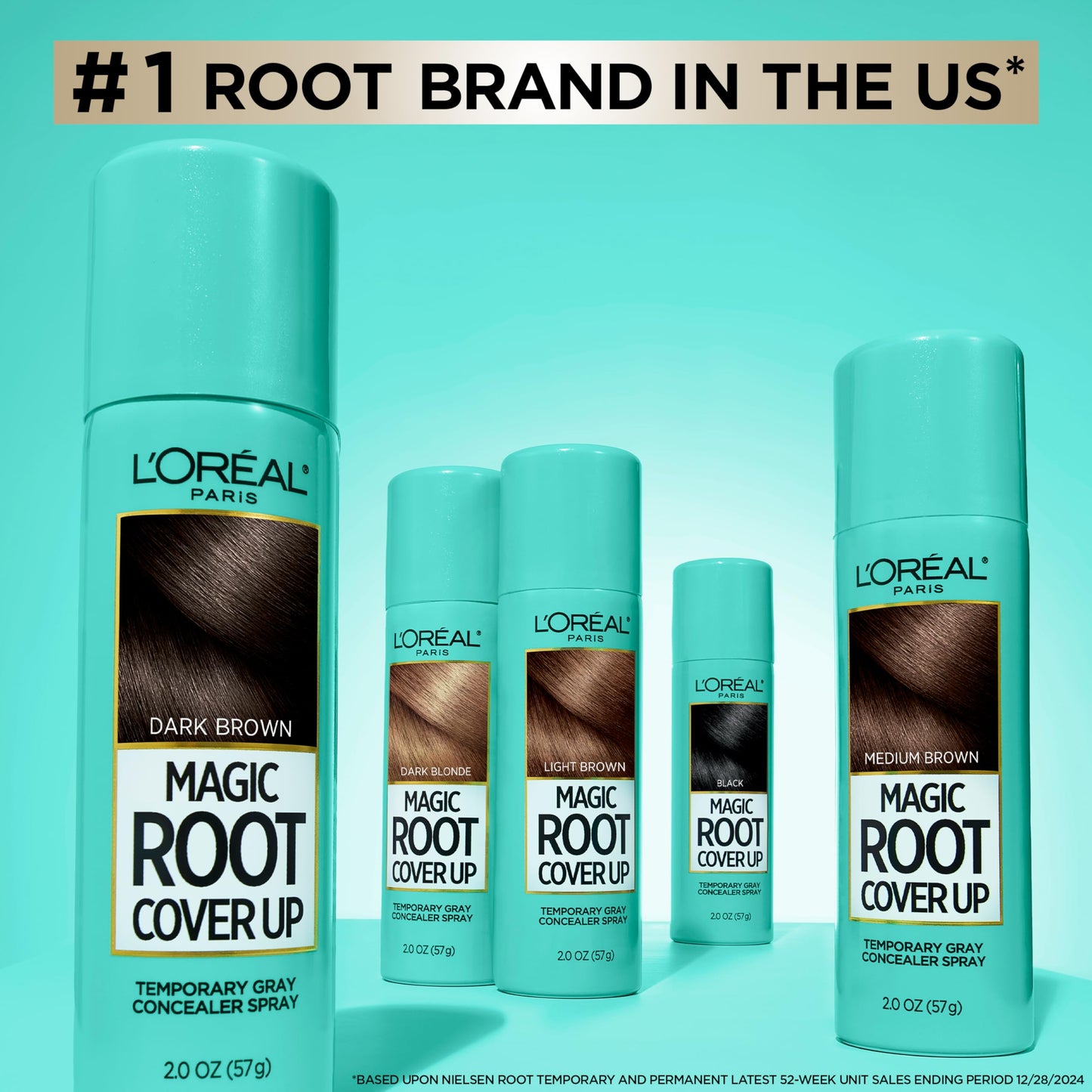 Medium Turquoise L'Oreal Paris Root Cover Up Temporary Gray Concealer Spray, Hair Color Spray with Filling & Thickening Coverage, Dark Brown, Packaging May Vary