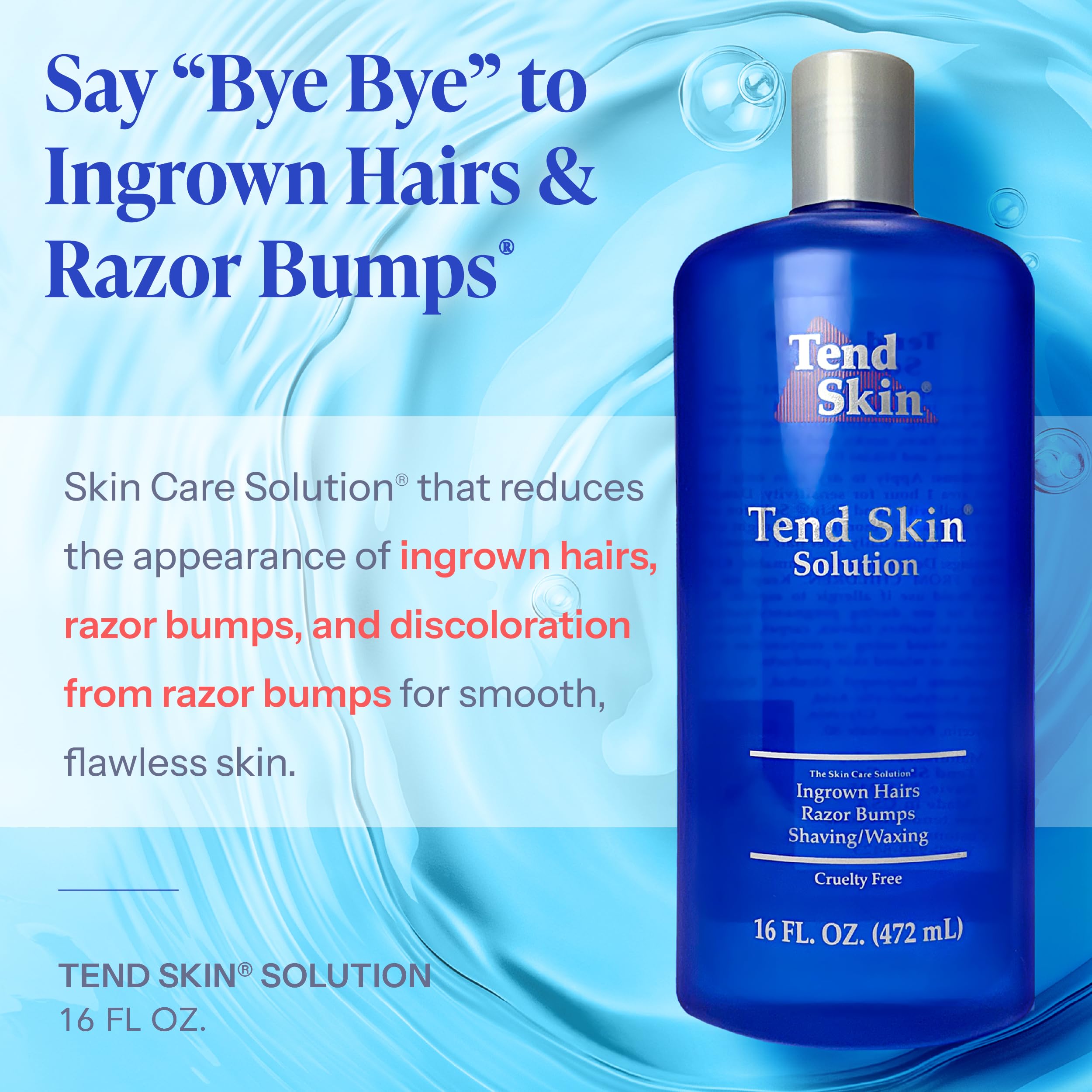 Tend Skin Solution for Unsightly Razor Bumps, Ingrown Hair and Razor Burns, Post Shaving and Waxing Toner for Men and Women, Made in USA, 16 Oz