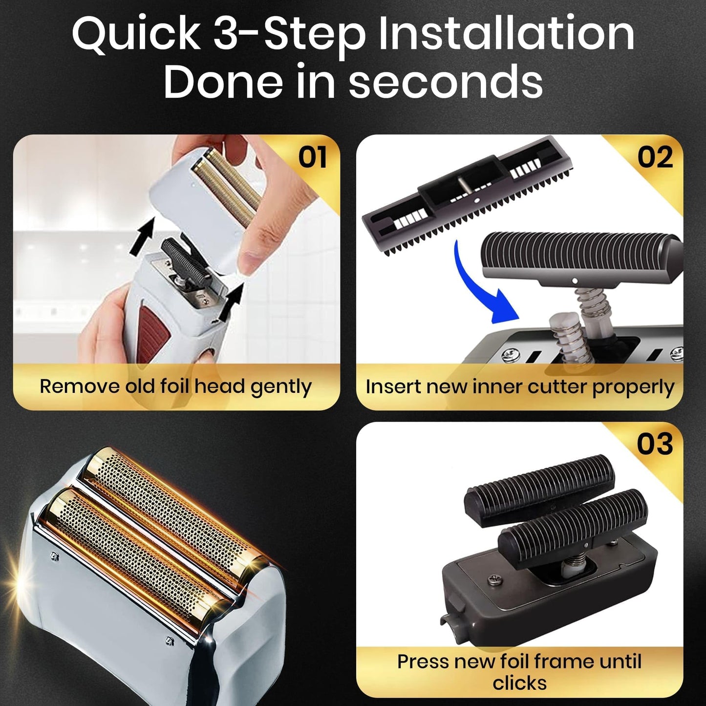 2 Pack Pro Shaver Replacement Foil and Cutters Compatible with Andis Foil TS-1 TS-2, ProFoil Lithium Foil Shaver, Replacement Blades and Foil