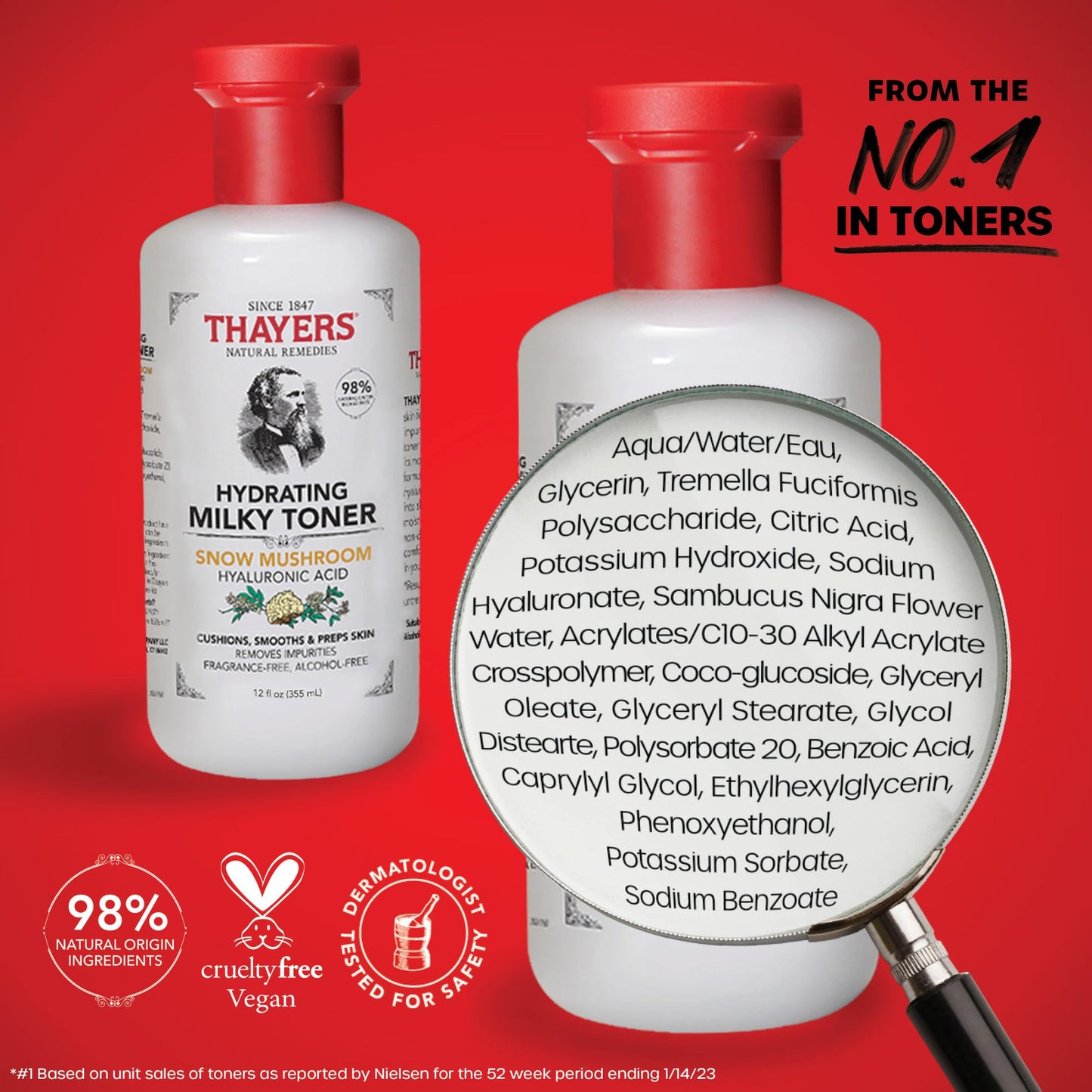 THAYERS Milky Face Toner Skin Care with Snow Mushroom and Hyaluronic Acid, Natural Gentle Facial Toner, for All Skin Types, 355ml