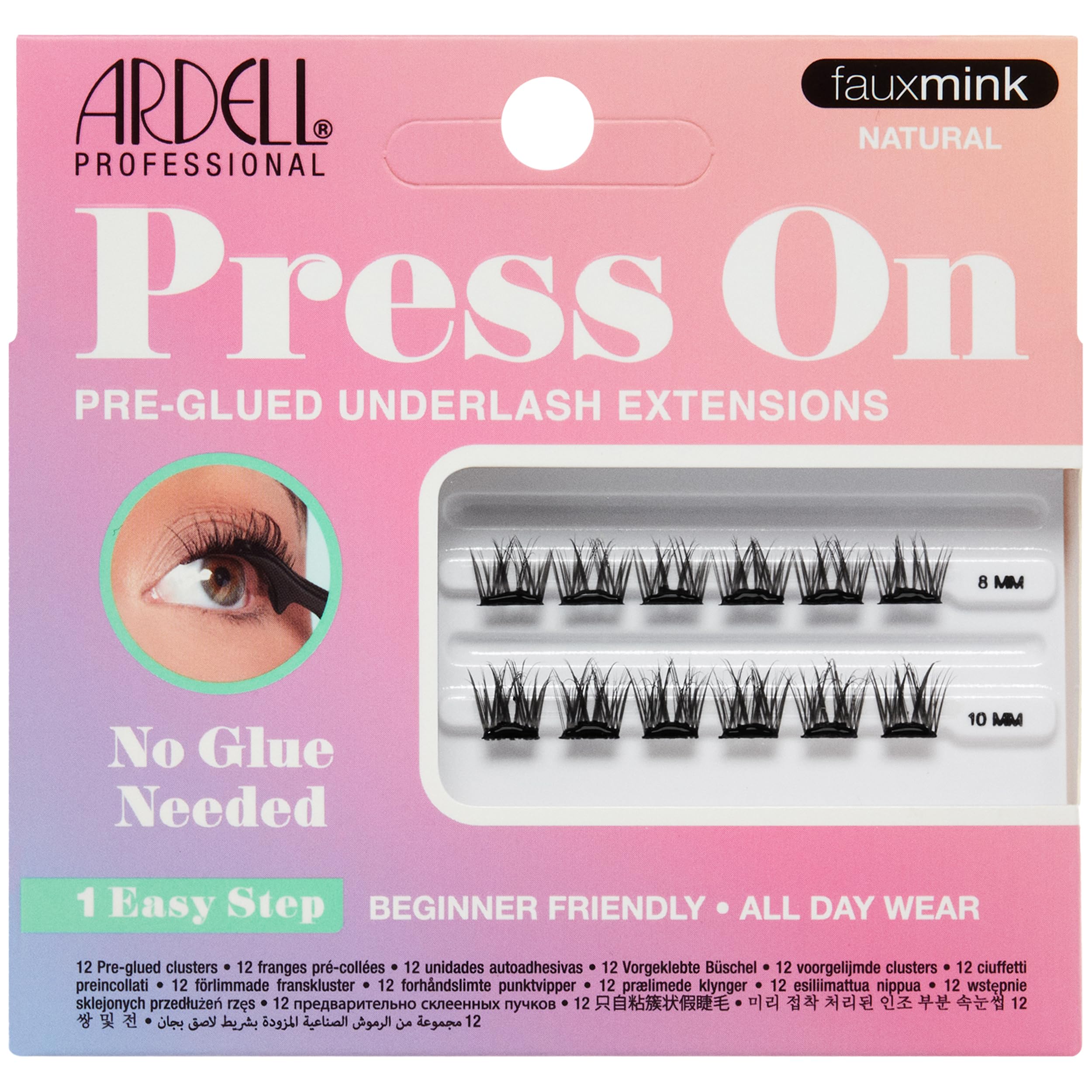 Ardell Press On Lashes Fauxmink Natural – Pre-Glued Underlash Extensions, Lash Clusters, No Glue Needed, 12 ct