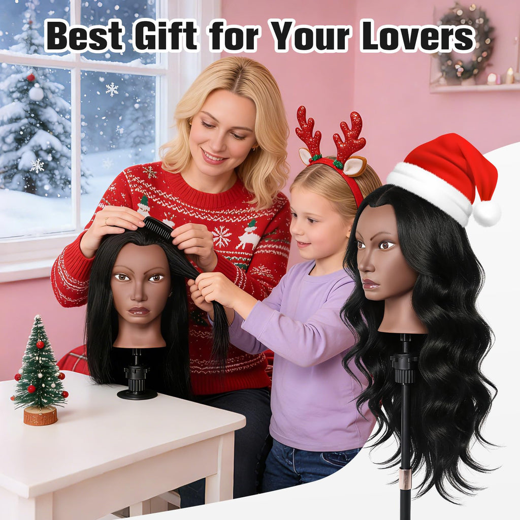 Mannequin Head Human Hair, 26" Cosmetology Mannequin Head with 80% Human Hair, Doll Head for Hair Styling with Clamp Holder and Tools (Black)