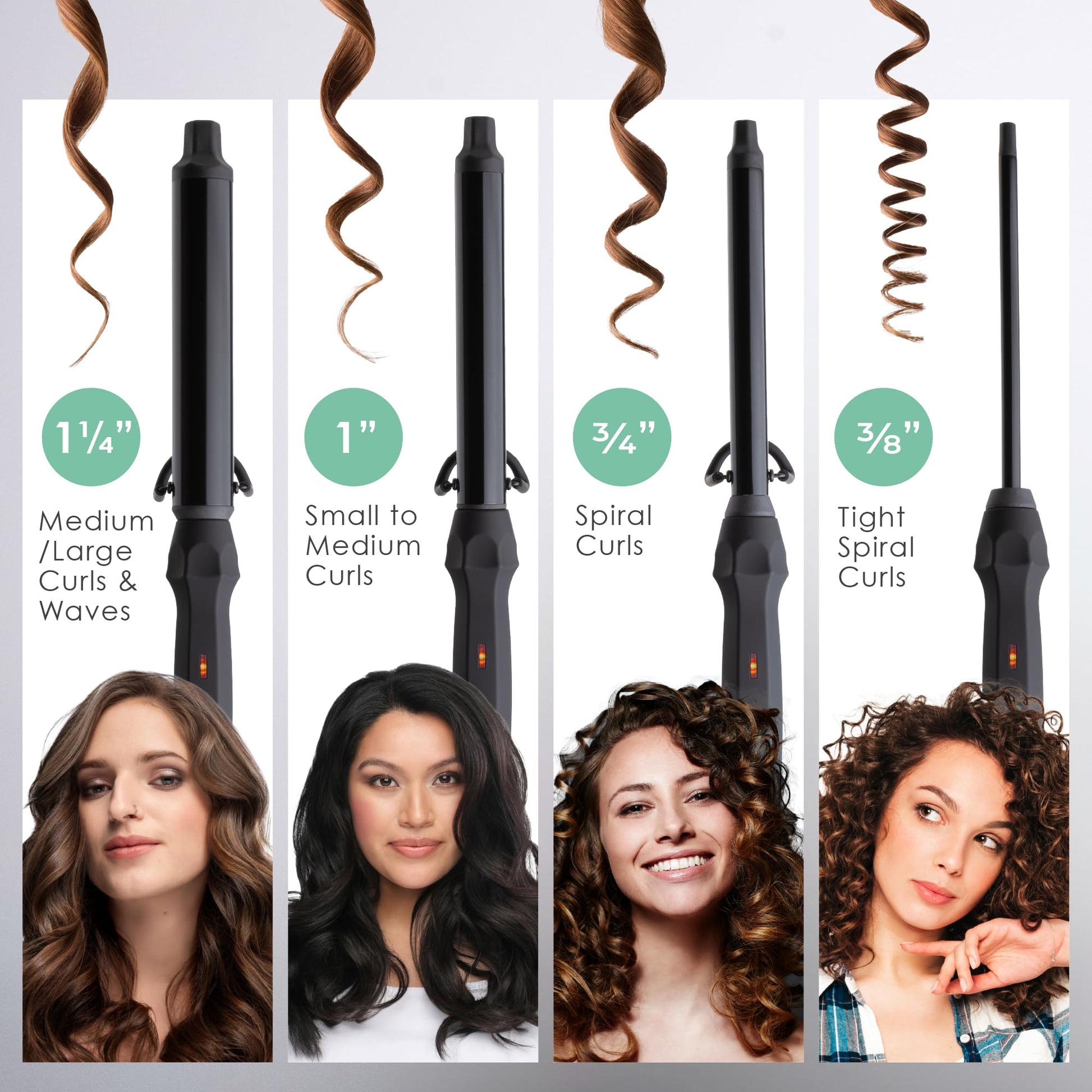 White Smoke MINT Professional Clamp-Free Curling Wand 1 Inch for Long Hair | Extra Long Curl Wand w 4-Heater Ionic Ceramic Tourmaline Barrel | Best Curling Wands | Adjustable 230-430°F | Worldwide Dual Voltage