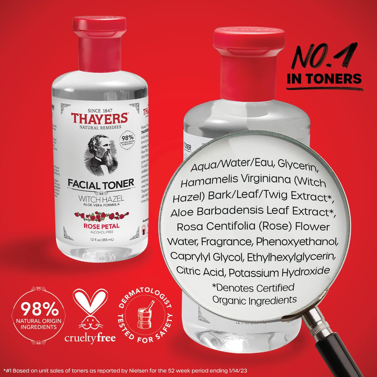 Thayers Alcohol-Free Rose Petal Witch Hazel Facial Toner for Glowing Skin, Soothing, Hydrating, Refreshing Toner for Normal and Combination Skin with Enlarged Pores, 355ml