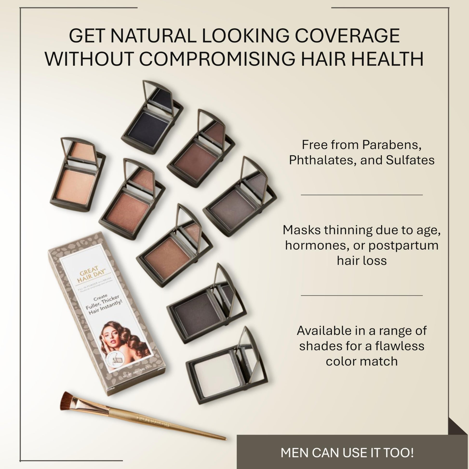 Antique White Joan Rivers Great Hair Day Root Touch Up Powder – Fill-in Powder for Thicker, Fuller Looking Hair (Brunette)