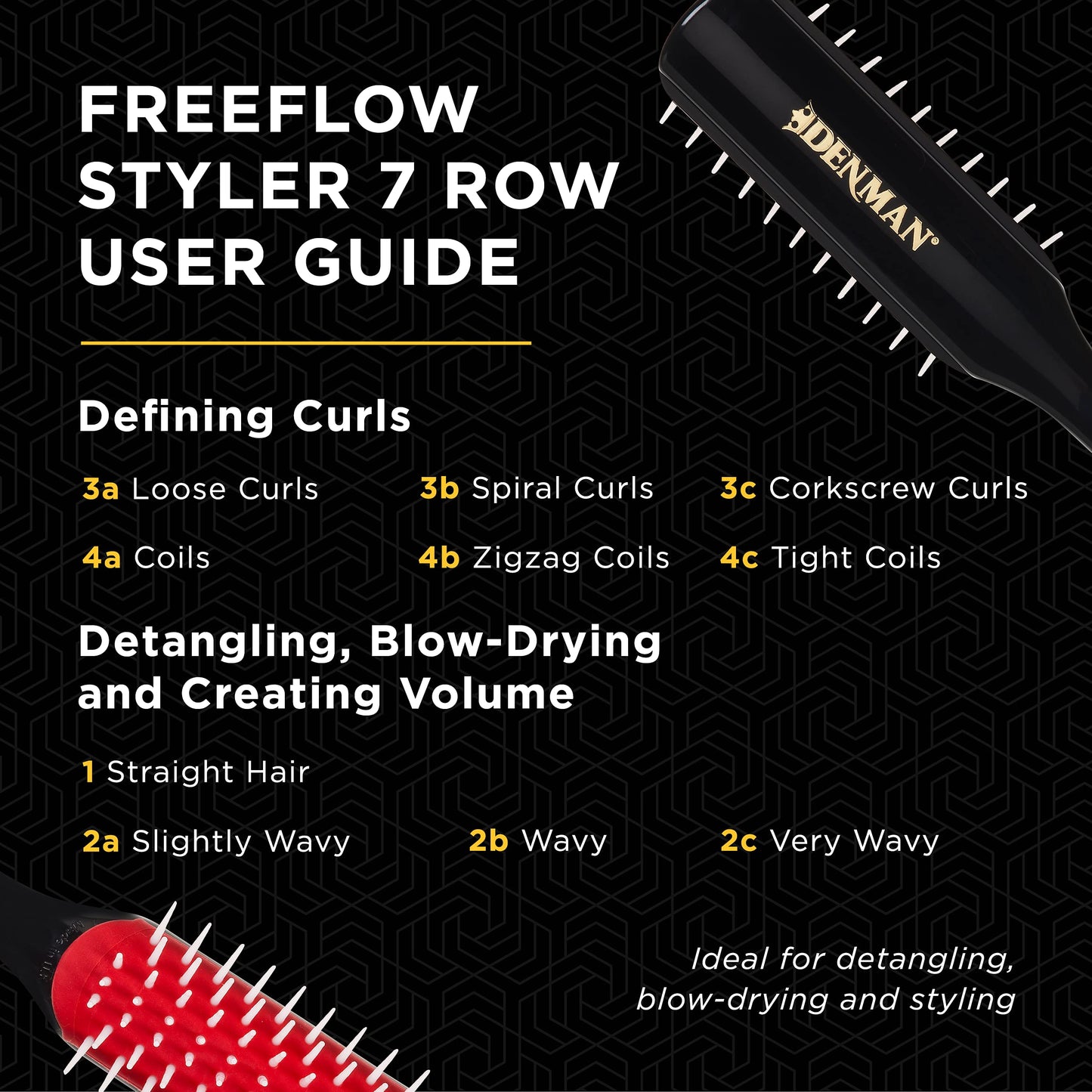 Denman Free Flow Wide Spaced Pins 7 Row Hair Styling Brush - 3-in-1 Styling Tool for Creating Volume, Detangling Thick Hair and Defining Curls, D31
