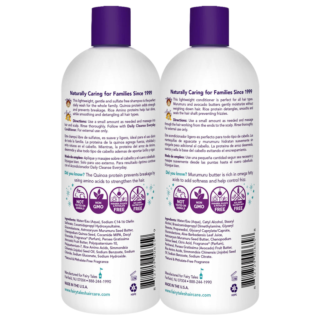 Fairy Tales Daily Cleanse Everyday Kids Shampoo + Conditioner set - Gentle Natural Defining Product, Tangle Free, Moisturizing and Hydrating, Clean + Natural Ingredients - Paraben Free - 32 oz. (2PK)