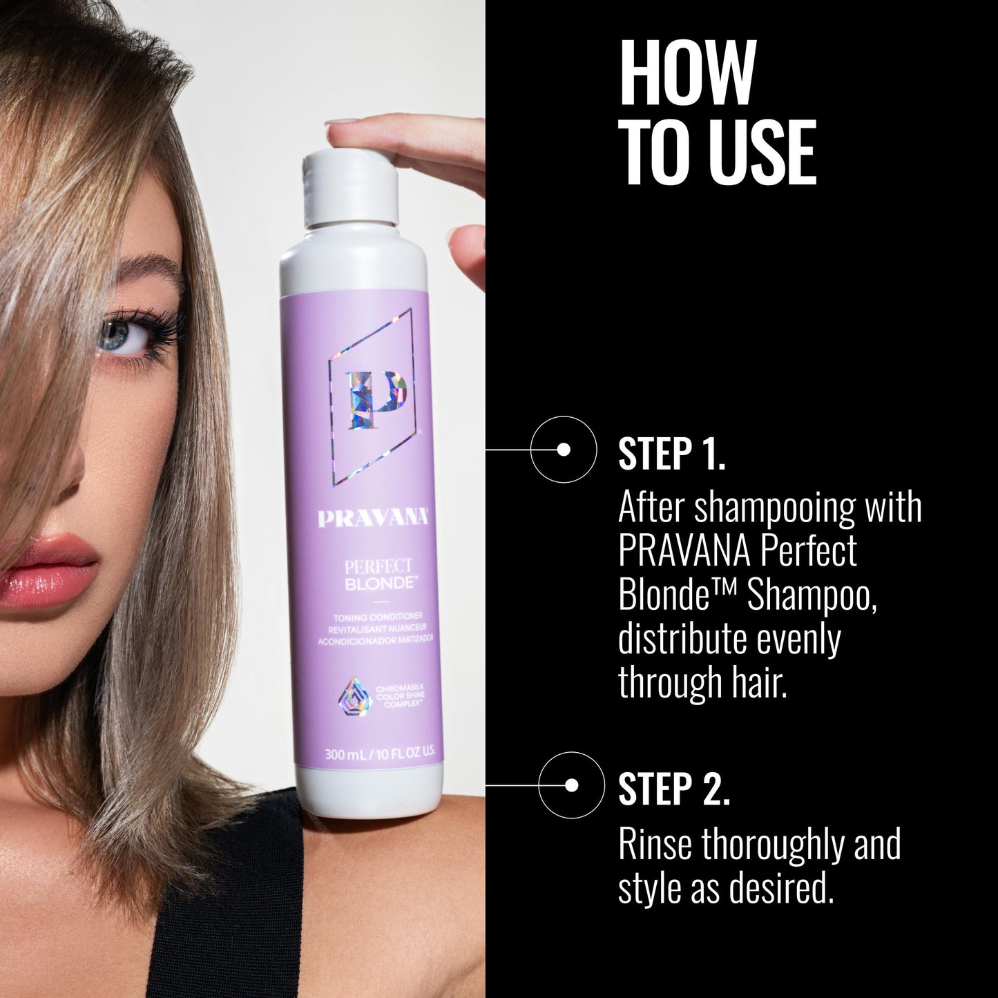 Pravana The Perfect Blonde Purple Toning Conditioner | Neutralizes Brassy, Yellow Tones | For Color Treated Hair | Chromasilk Enhances Shine & Protection | Vegan, Paraben & Sulfate Free | 10 Fl Oz