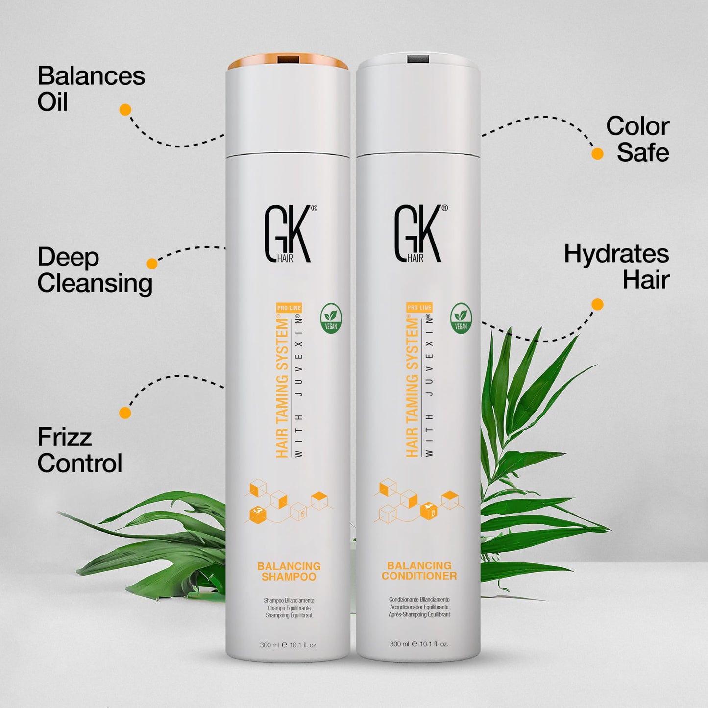 Balancing Shampoo and Conditioner Set for Dry Damage By GK HAIR For Oily Flaky Itchy Scalp Removes Impurities Deep Cleansing Natural Moisture Keratin Treatment Sulfate Parabem Free 10.1 Ounce