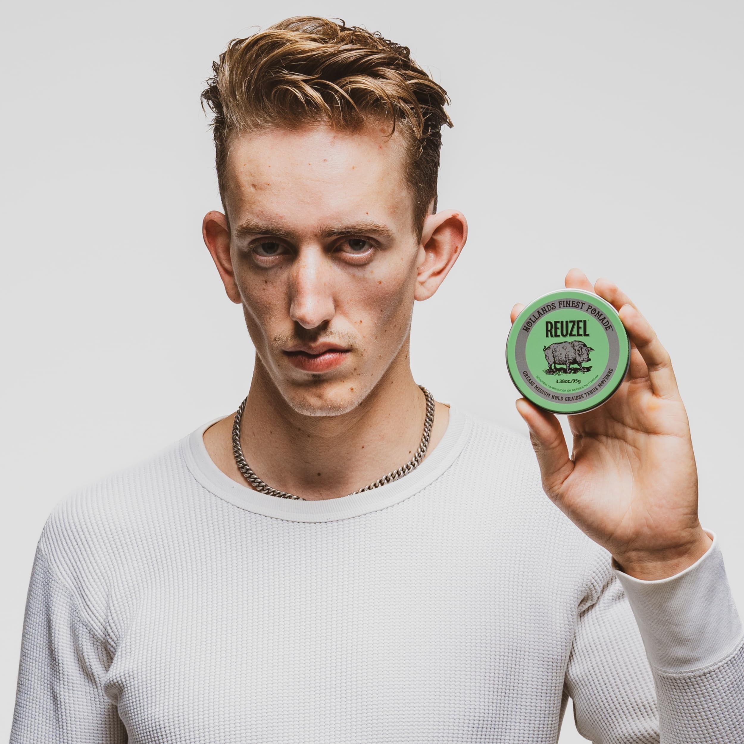 REUZEL Green Grease Pomade, Medium All Day Hold, Oil-Based Styling Wax, Medium Shine, Easy To Wash Out, For All Hair Types