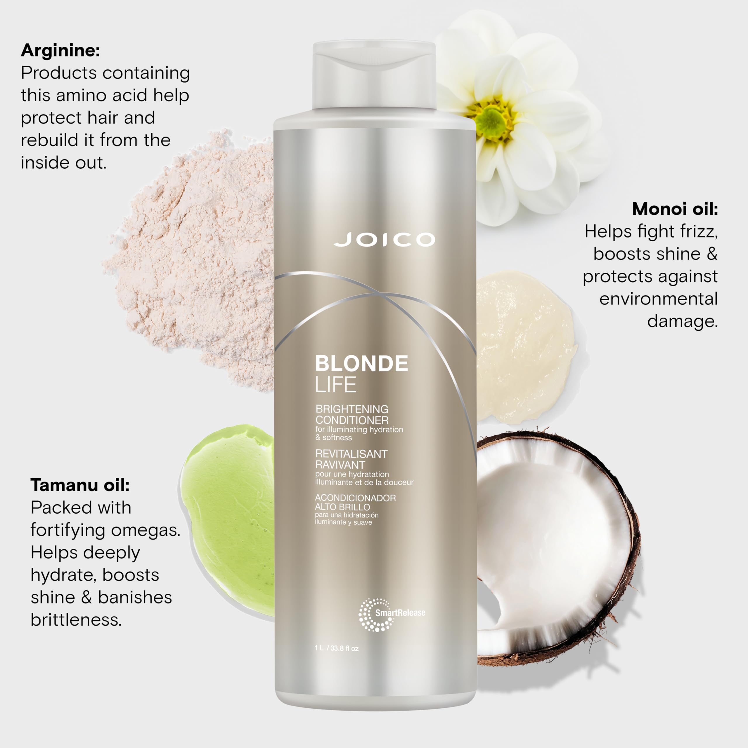 Joico Blonde Life Brightening Conditioner | For Blonde Hair | Illuminate Hydration & Softness | Add Softness & Smoothness | Sulfate Free | With Monoi & Tamanu Oil | 33.8 Fl Oz