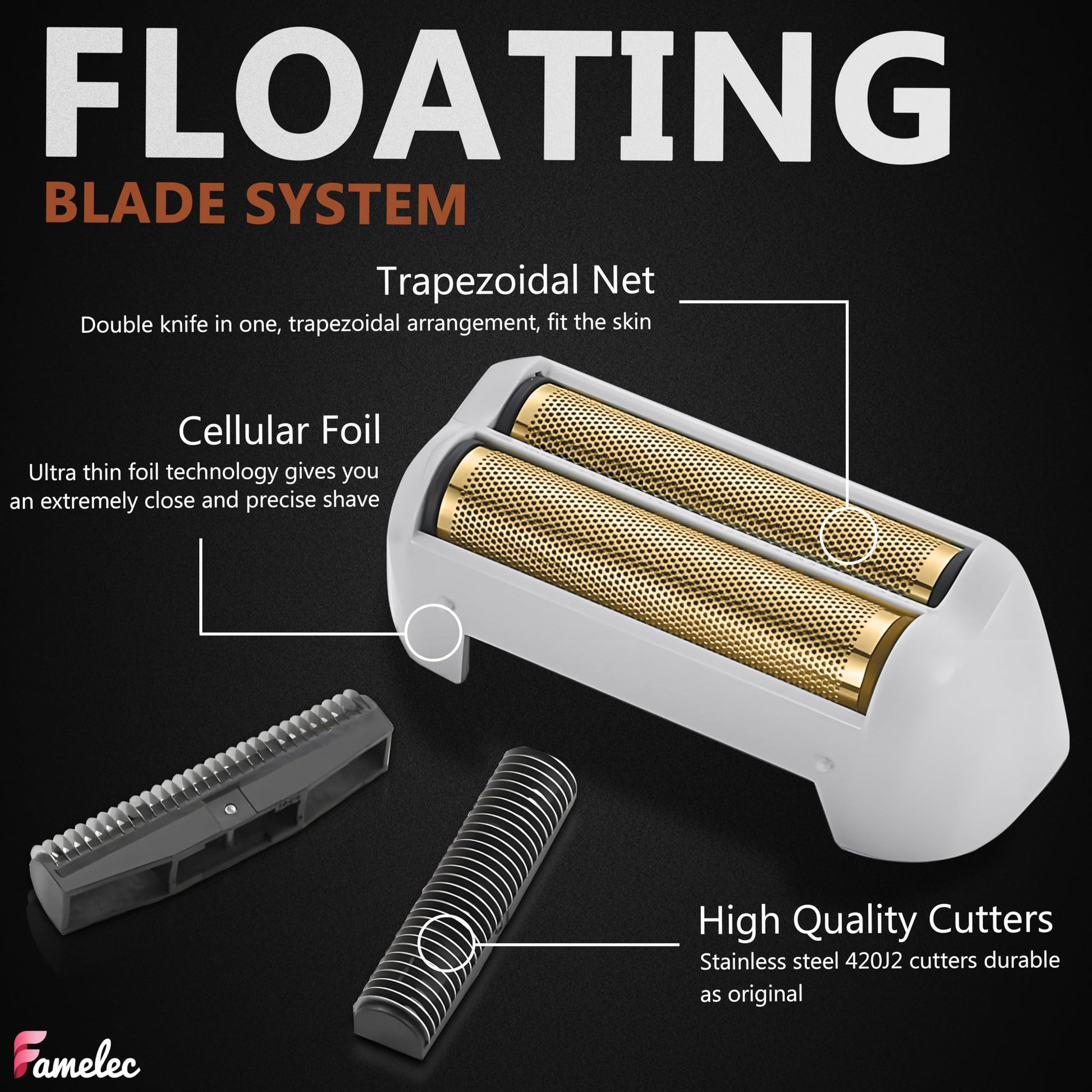 Black FAMELEC 2 Pack for Andis Shaver Foil TS-1 TS-2, ProFoil Lithium Shaver Replacement Titanium Foil Assembly and Inner Cutters Compatible with Andis Smooth Shaving Cordless Shavers