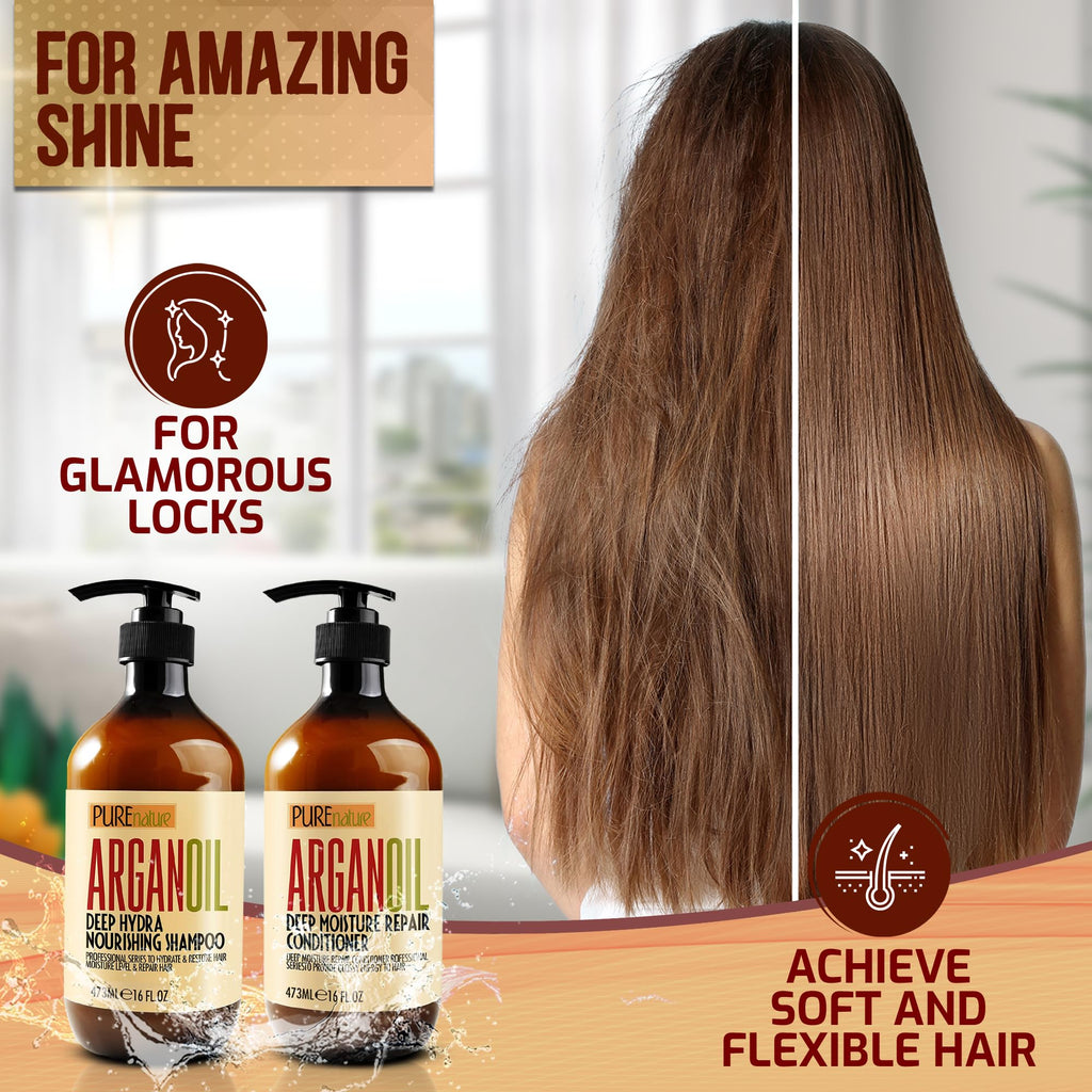 Argan Oil Shampoo and Conditioner Set - Sulfate Free Moroccan Care with Keratin - For Curly, Straight, Dry and Damaged Hair - Moisturizing, Hydrating, Anti Frizz Salon Technology