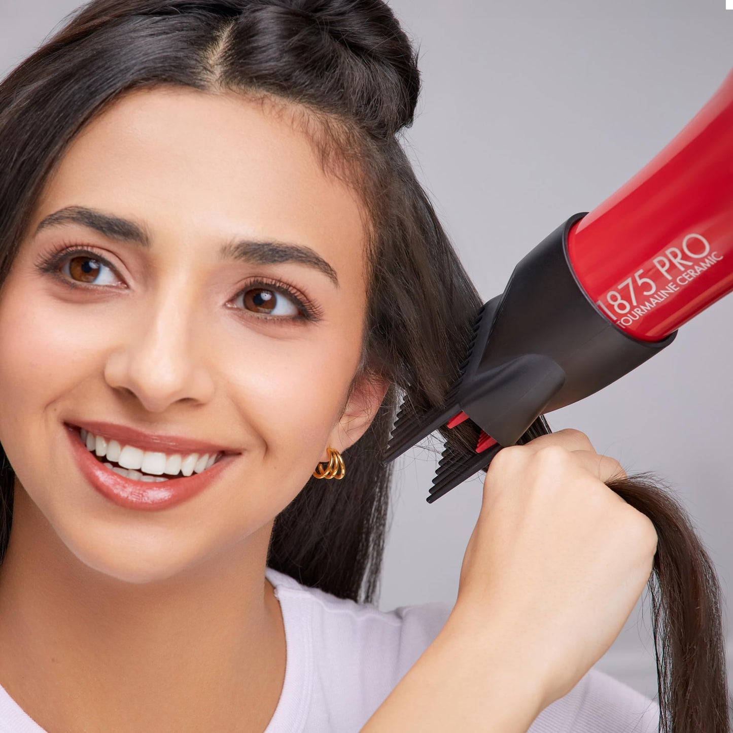 KISS 1875 Watt Pro Tourmaline Ceramic Hair Dryer, Styling Edition, 3 Heat Settings, 2 Speed Settings, Cool Shot Button, 7 Blow Dryer Accessories Included, 2-Year Warranty - Red