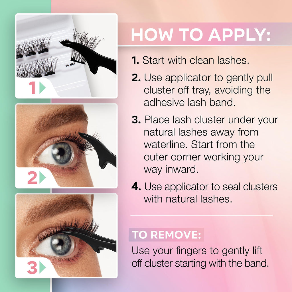Ardell Press On Pre-Glued Eyelash Extension - Wispies Volume, Customizable DIY Lash Clusters, All-Day Wear, 12mm and 14mm Individual Lashes, 12 Count