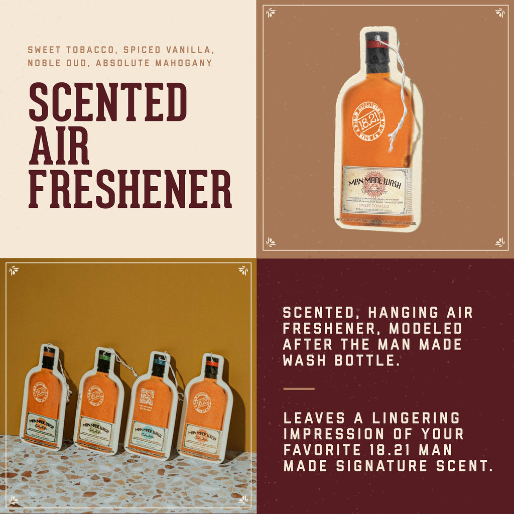 18.21 Man Made Premium Hanging Air Freshener Luxurious Original Four-Scent Variety-Pack, Long Lasting Fragrance for Car, Gym Bag, Travel Luggage or Closet.