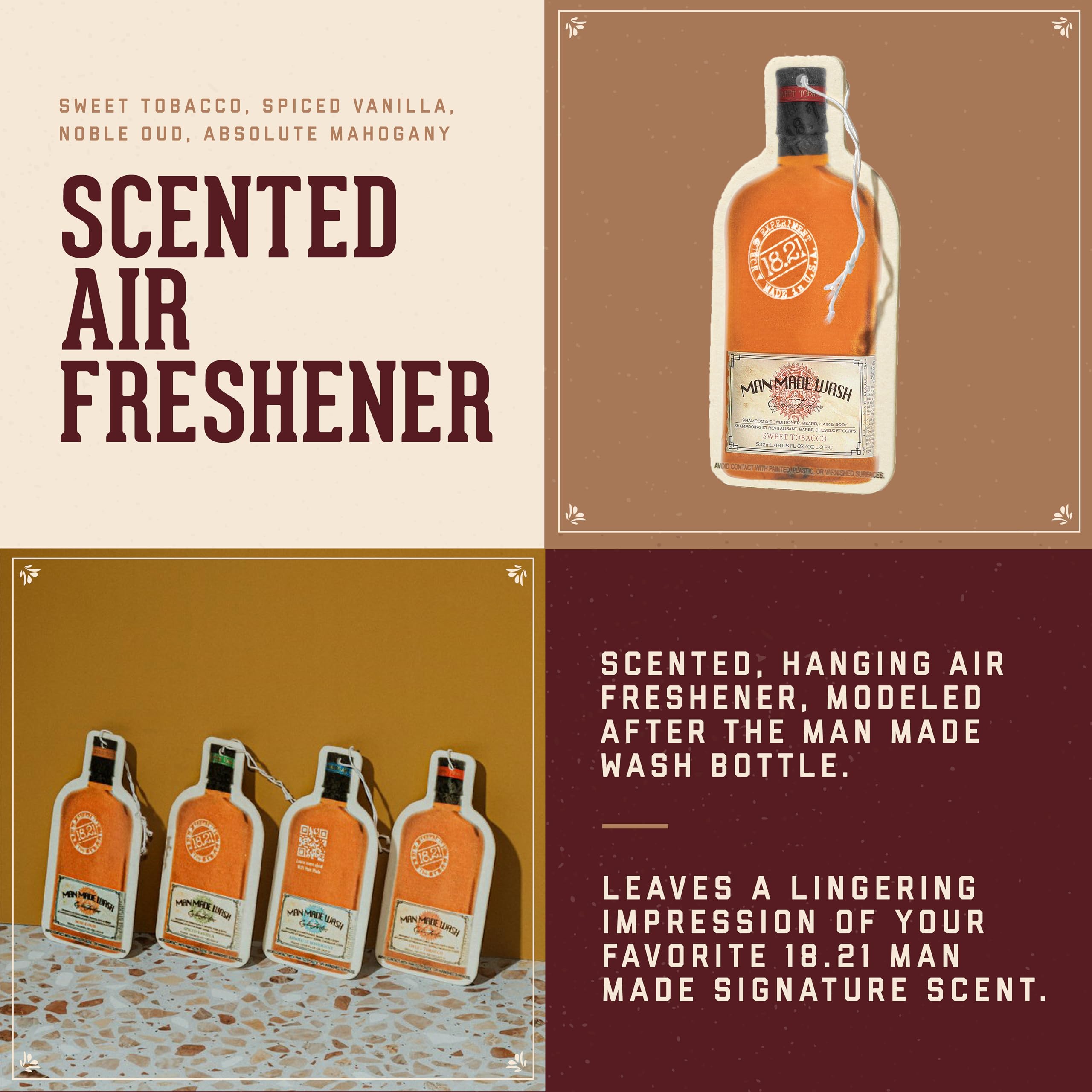 18.21 Man Made Premium Hanging Air Freshener Luxurious Original Four-Scent Variety-Pack, Long Lasting Fragrance for Car, Gym Bag, Travel Luggage or Closet.