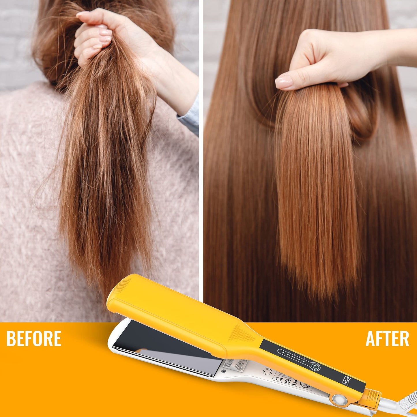 GK HAIR Global Keratin One Control Titanium Styling Flat Iron, 1.5 inches Wide Plates, Auto Shutoff, Professional Straightener, All Hair Types, 150C-232C