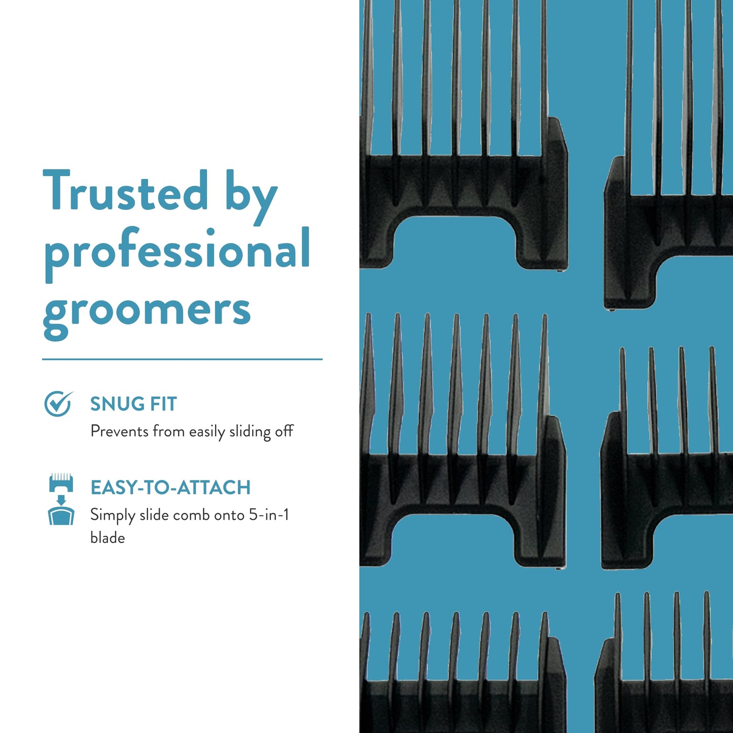 WAHL Professional Animal 5-in-1 Clipper Attachment Guide Comb Grooming Set for Wahl's Arco, 5- Style Groom, Bravura, Figura, Chromado, Creativa, and Motion Pet, Dog, Cat, and Horse Clippers