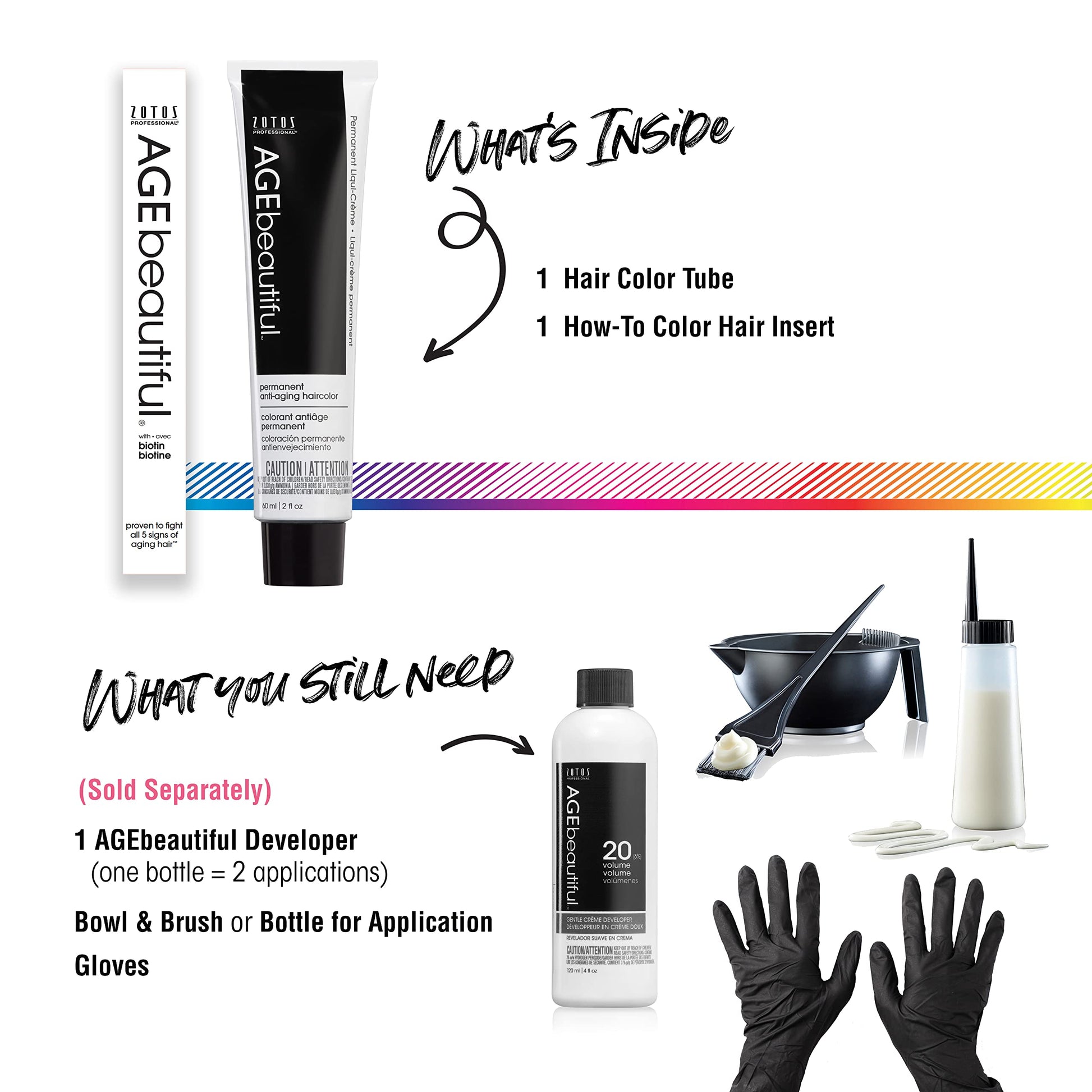 White Smoke AGE beautiful Permanent Hair Color Dye Liqui Creme | 100% Gray Coverage | Anti-Aging Haircolor | Biotin for Thicker, Fuller Hair | Professional Salon Coloring | 6NN Light Intense Brown