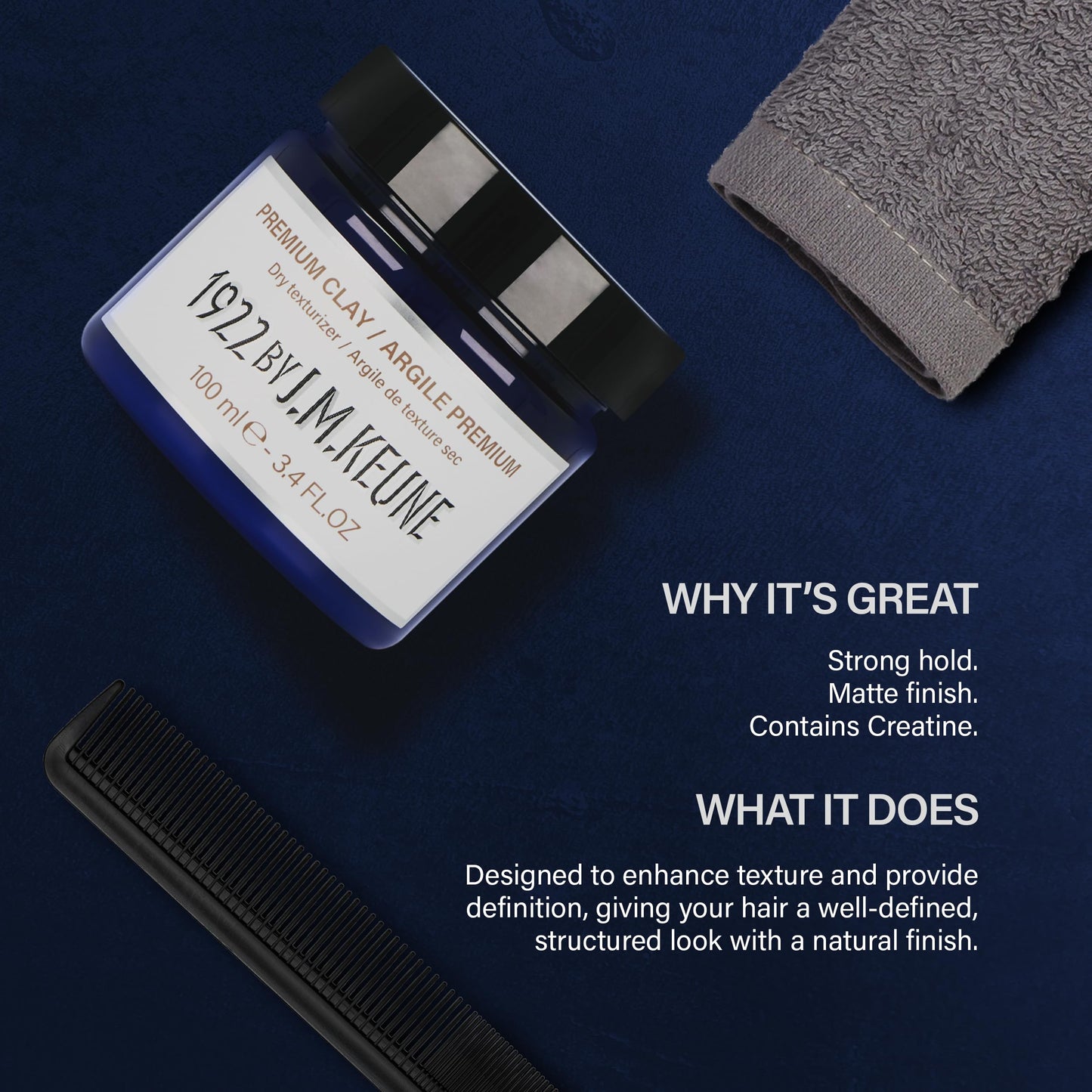 KEUNE 1922 by JM 可塑粘土，男士强力定型哑光造型粘土，2.5 液体盎司