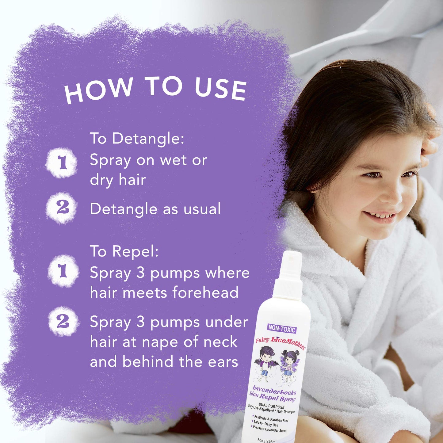 Fairy LiceMothers LavenderLocks Lice Prevention Spray - Head Lice Treatment for Kids & Adults - Prevent Lice Infestation with Lavender Oil - Gentle Lice Spray for Hair - Treats Lice Eggs - 8 fl oz