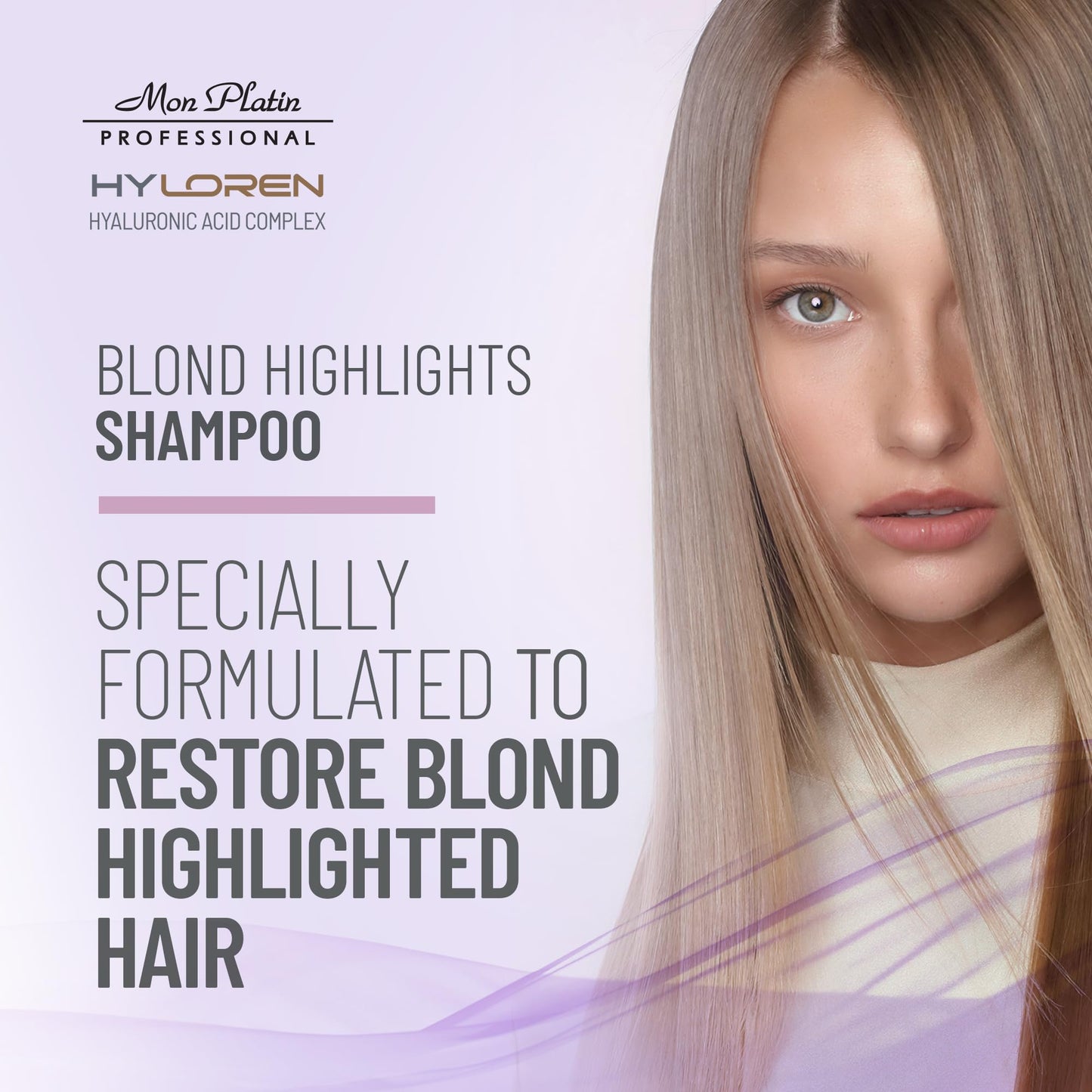 Mon Platin Professional HY Loren 金发洗发水，含透明质酸，适用于金发和挑染发质，金发洗发水，不含 SLS/SLES，保湿洗发水，紫色洗发水，500ml