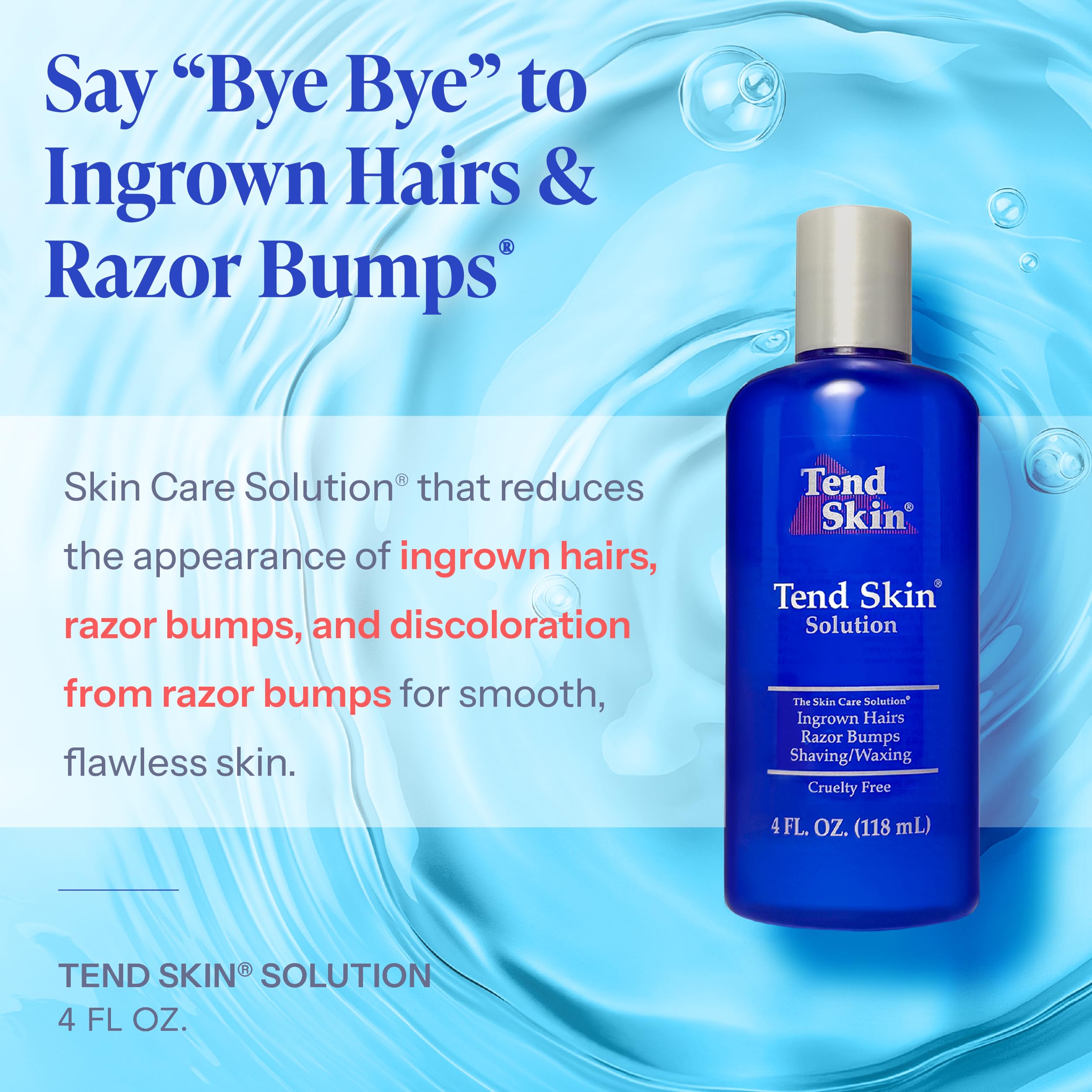 Tend Skin Solution for Unsightly Razor Bumps, Ingrown Hair and Razor Burns, Post Shaving and Waxing Toner for Men and Women, Made in USA, 4 Oz