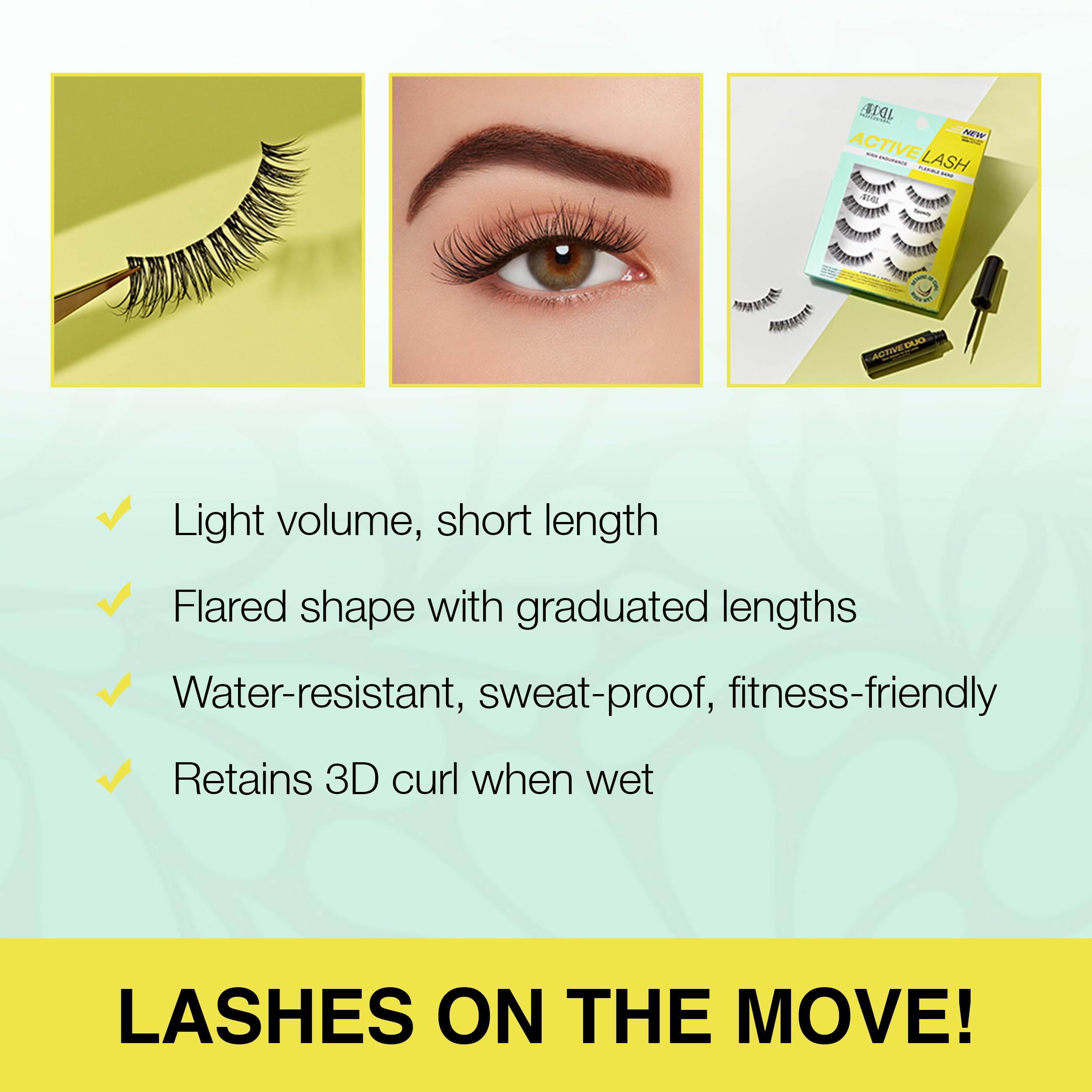 Ardell Active Lash - Speedy, False Eyelashes, Water-Resistant, Lightweight, Strip Lashes, 4 Pairs, 1-Pack