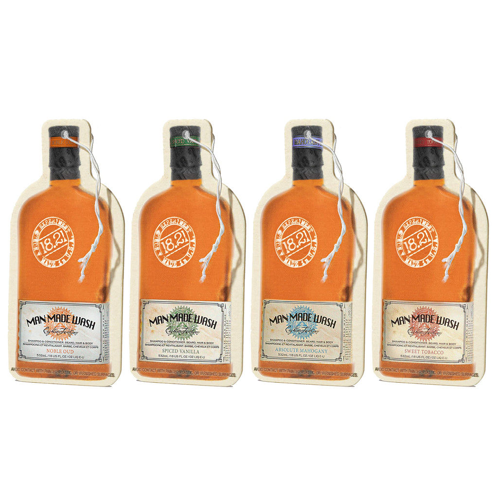 18.21 Man Made Premium Hanging Air Freshener Luxurious Original Four-Scent Variety-Pack, Long Lasting Fragrance for Car, Gym Bag, Travel Luggage or Closet.