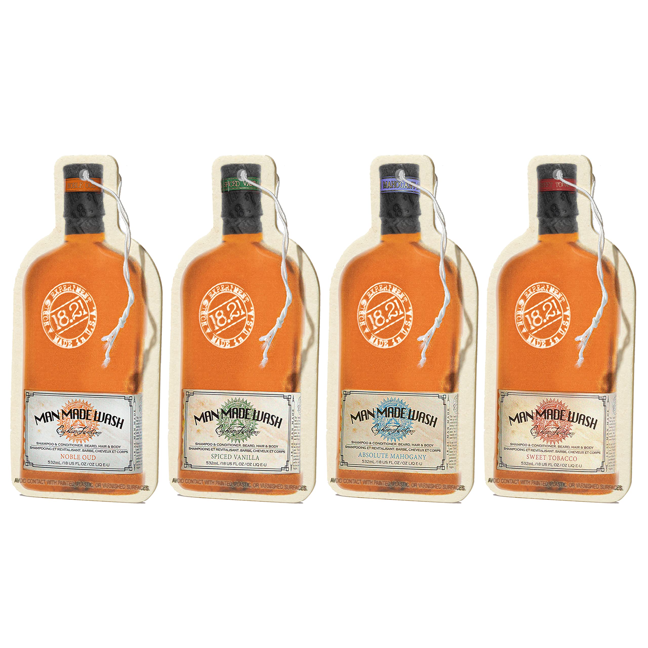 18.21 Man Made Premium Hanging Air Freshener Luxurious Original Four-Scent Variety-Pack, Long Lasting Fragrance for Car, Gym Bag, Travel Luggage or Closet.