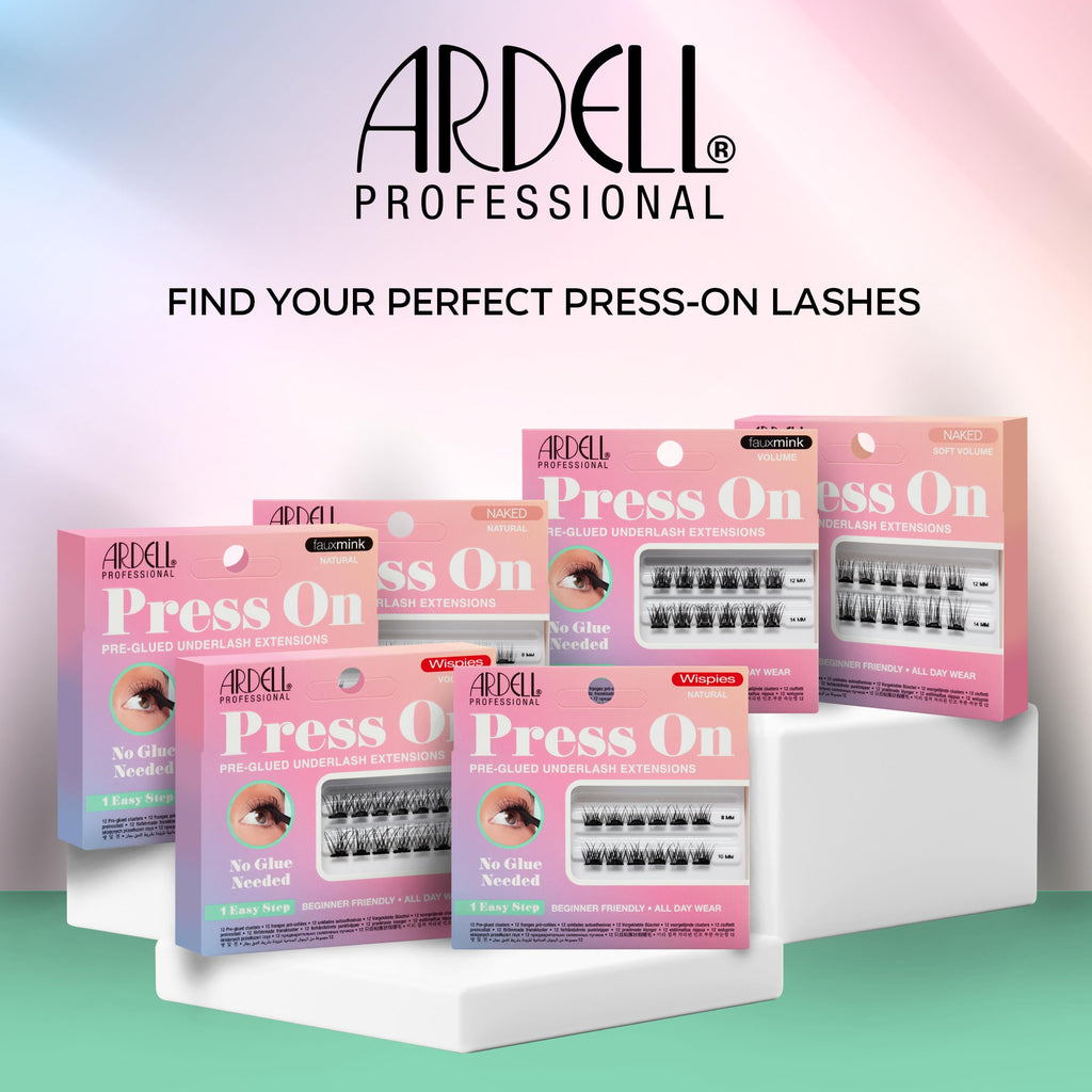 Ardell Press On Lashes Fauxmink Natural – Pre-Glued Underlash Extensions, Lash Clusters, No Glue Needed, 12 ct