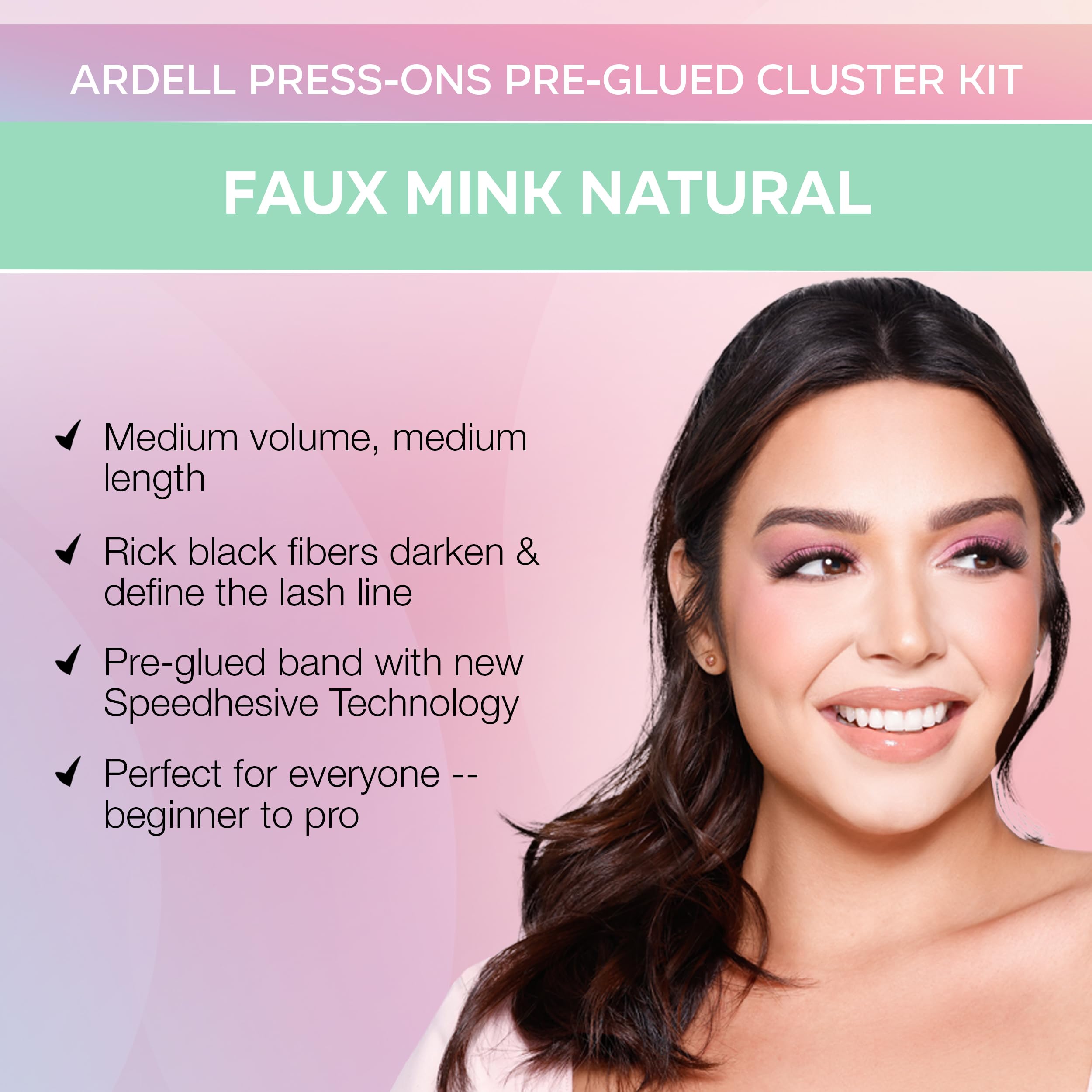 Ardell Press On Lashes Fauxmink Natural – Pre-Glued Underlash Extensions, Lash Clusters, No Glue Needed, 12 ct