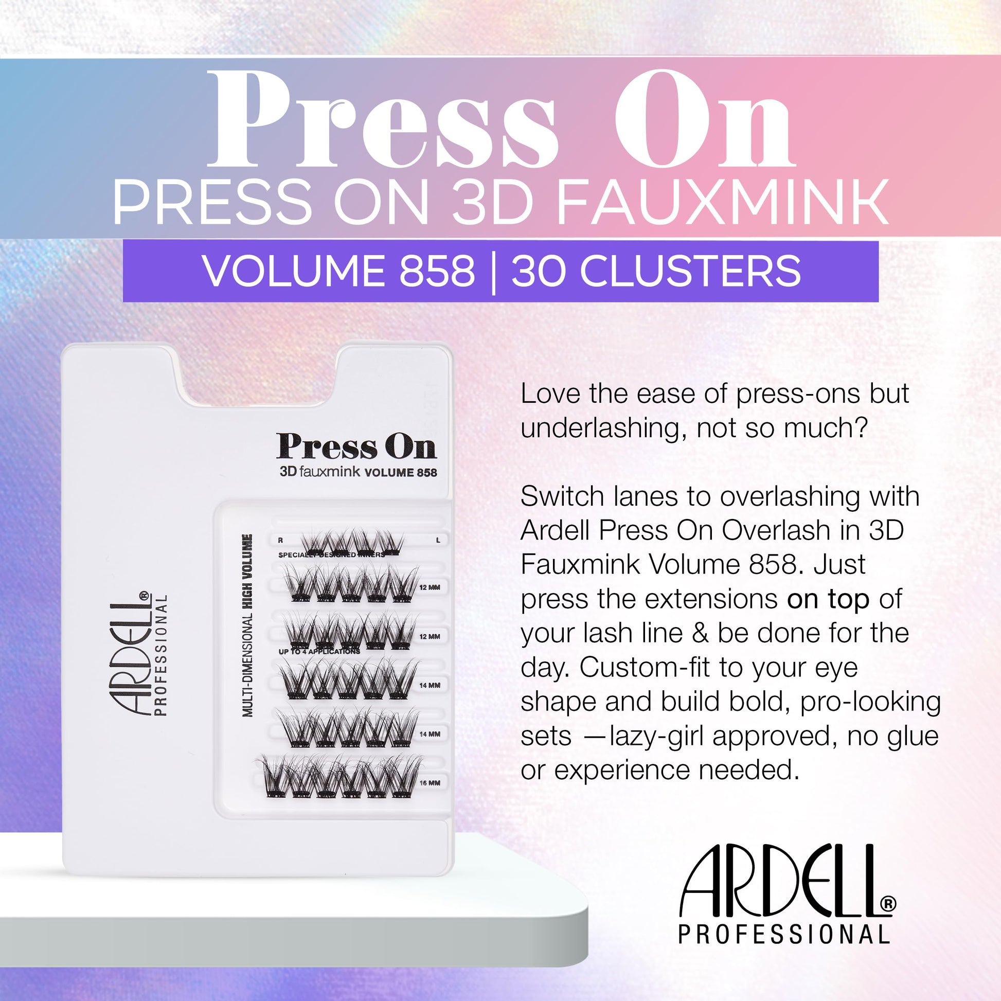 White Smoke Ardell Press On Overlash 3D Fauxmink Volume 858 – Self Adhesive Lash Clusters, No Glue Needed Eyelashes, Pre Glued Cluster Eyelash Extensions, 1 Pack