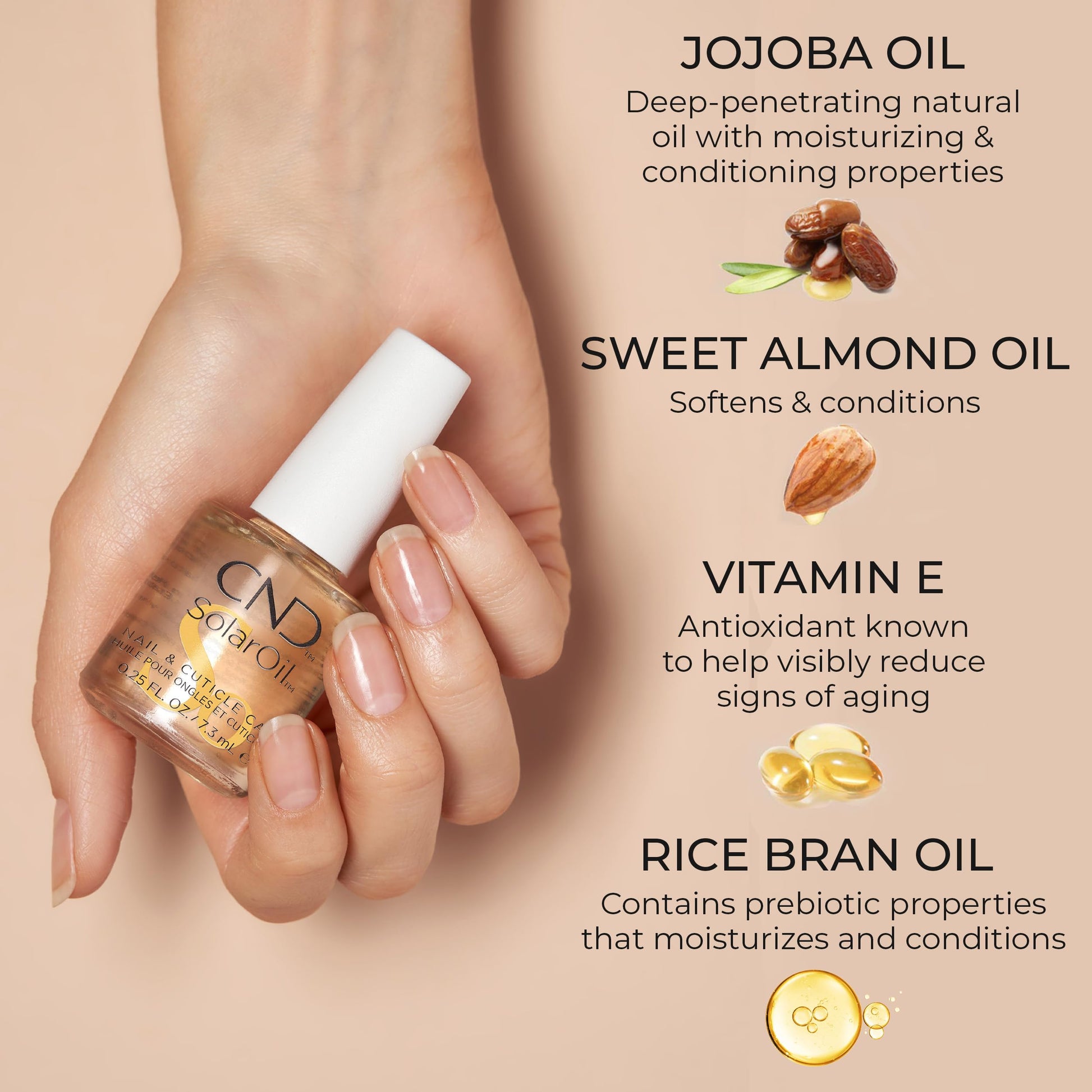 Wheat CND SolarOil Cuticle Oil, Natural Blend Of Jojoba, Vitamin E, Rice Bran and Sweet Almond Oils, Moisturizes and Conditions Skin, 4 fl oz